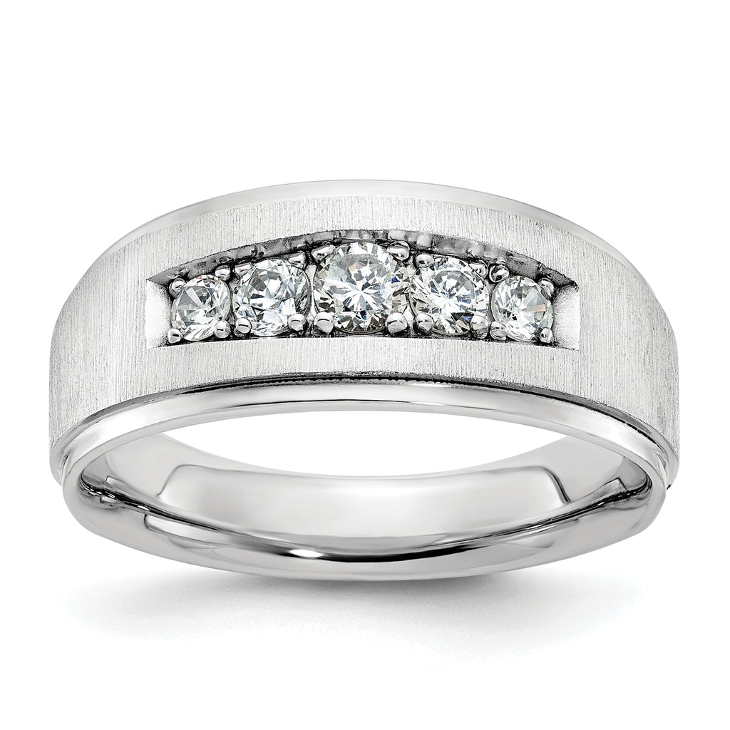 14k White Gold Polished and Brushed Five Stone Men's Ring Mounting, Mounting Only - Sophia Jewelers