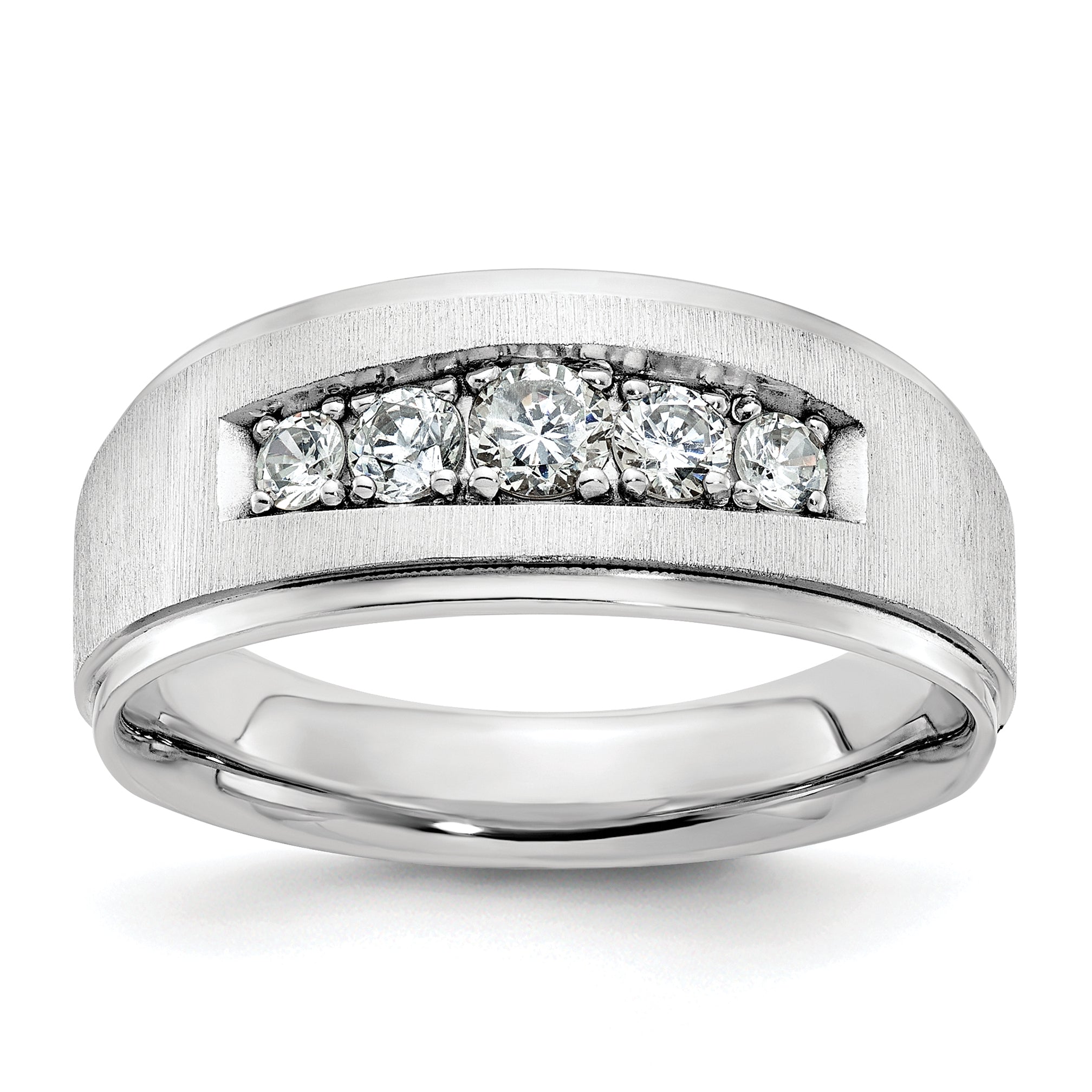 14k White Gold Men's Polished and Brushed 5-Stone Ring Mounting - Sophia Jewelers Main image