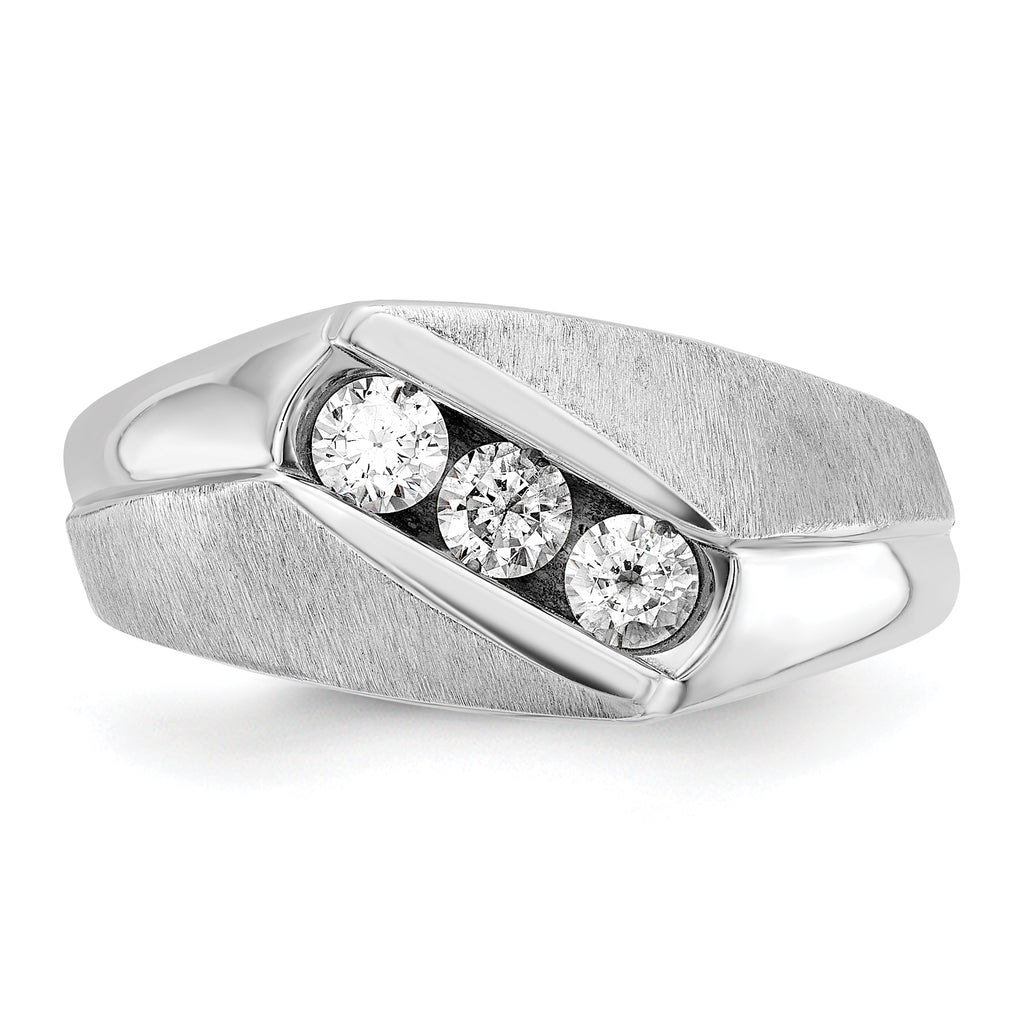 14k White Gold Mens Polished and Satin 3-Stone Ring Mounting, Mounting Only - Sophia Jewelers