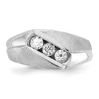 14k White Gold Mens Polished and Satin 3-Stone Ring Mounting, Mounting Only - Sophia Jewelers