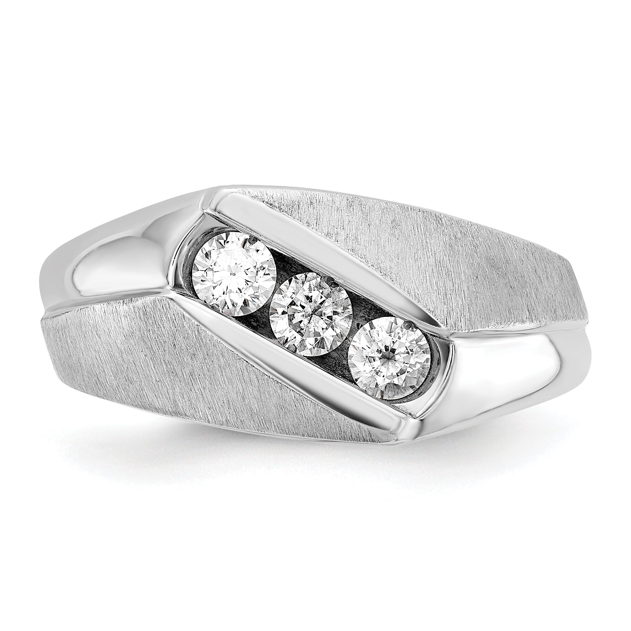 14k White Gold Mens Polished and Satin 3-Stone Ring Mounting, Mounting Only - Sophia Jewelers