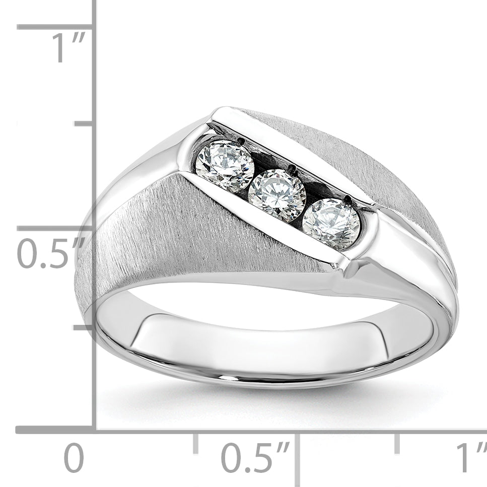 14k White Gold Men's Polished and Satin 3-Stone 1/2 Carat AA Quality Diamond Ring Secondary image