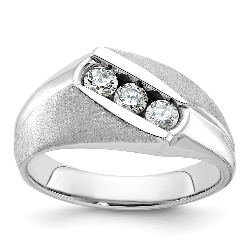 14k White Gold Mens Polished and Satin 3-Stone Ring Mounting, Mounting Only - Sophia Jewelers