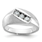 14k White Gold Mens Polished and Satin 3-Stone Ring Mounting, Mounting Only - Sophia Jewelers