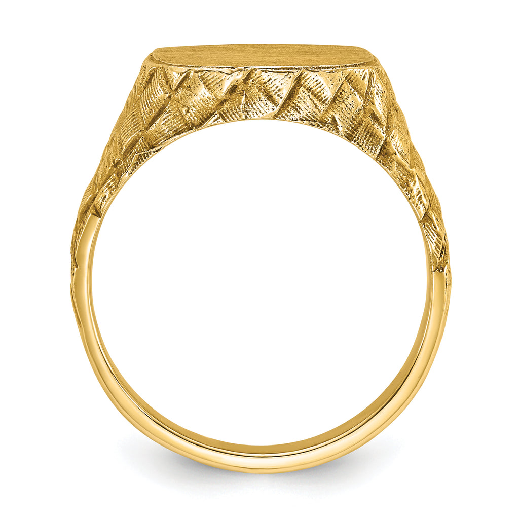 14k 14.8x14.8mm Men's Cushion Signet Ring