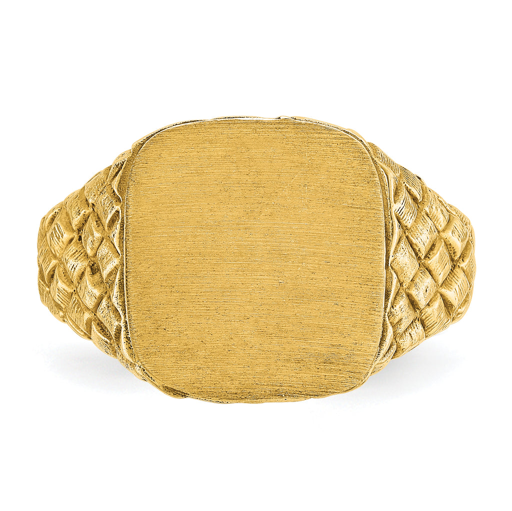 14k 14.8x14.8mm Men's Cushion Signet Ring