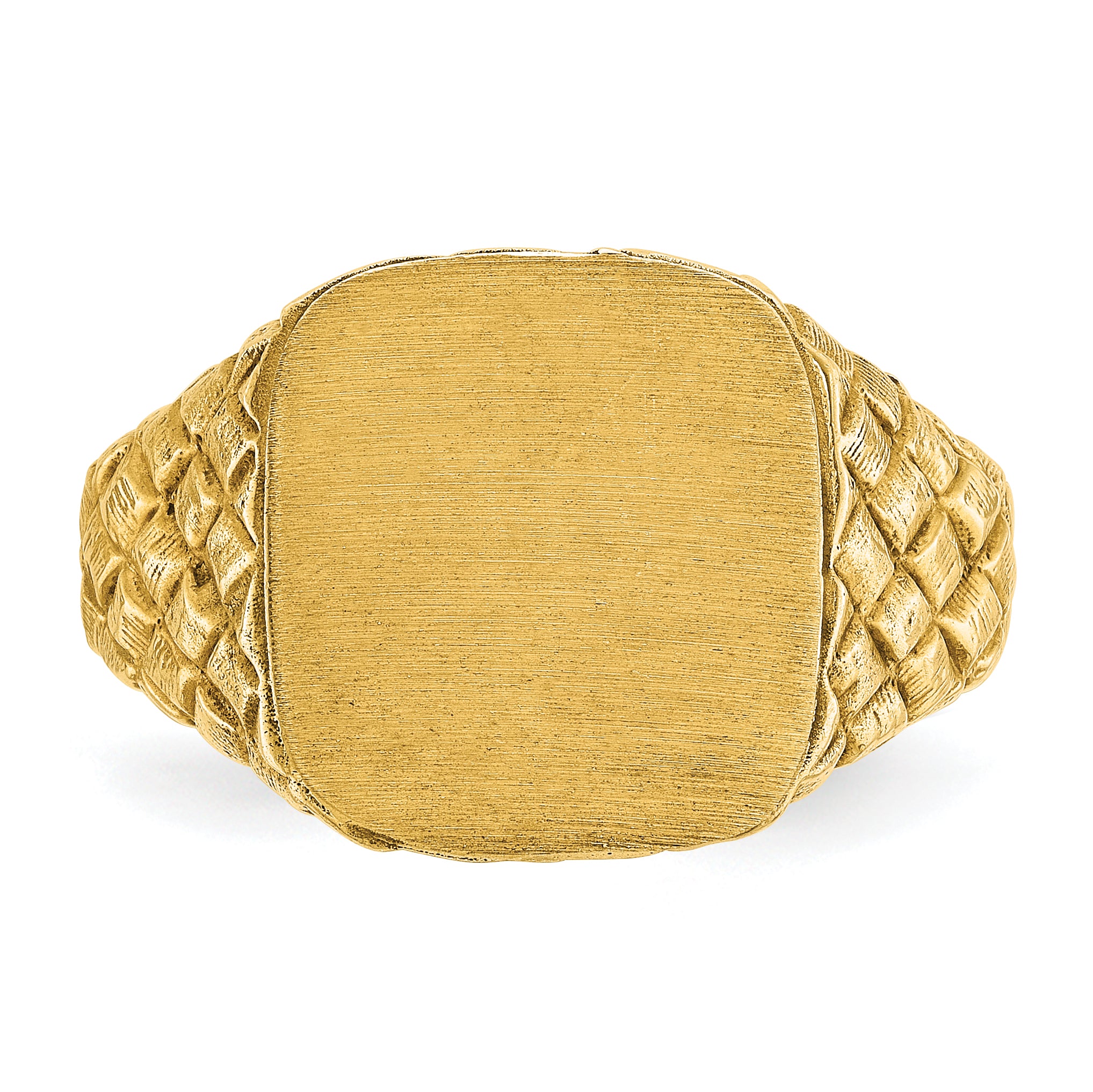 14k 14.8x14.8mm Men's Cushion Signet Ring