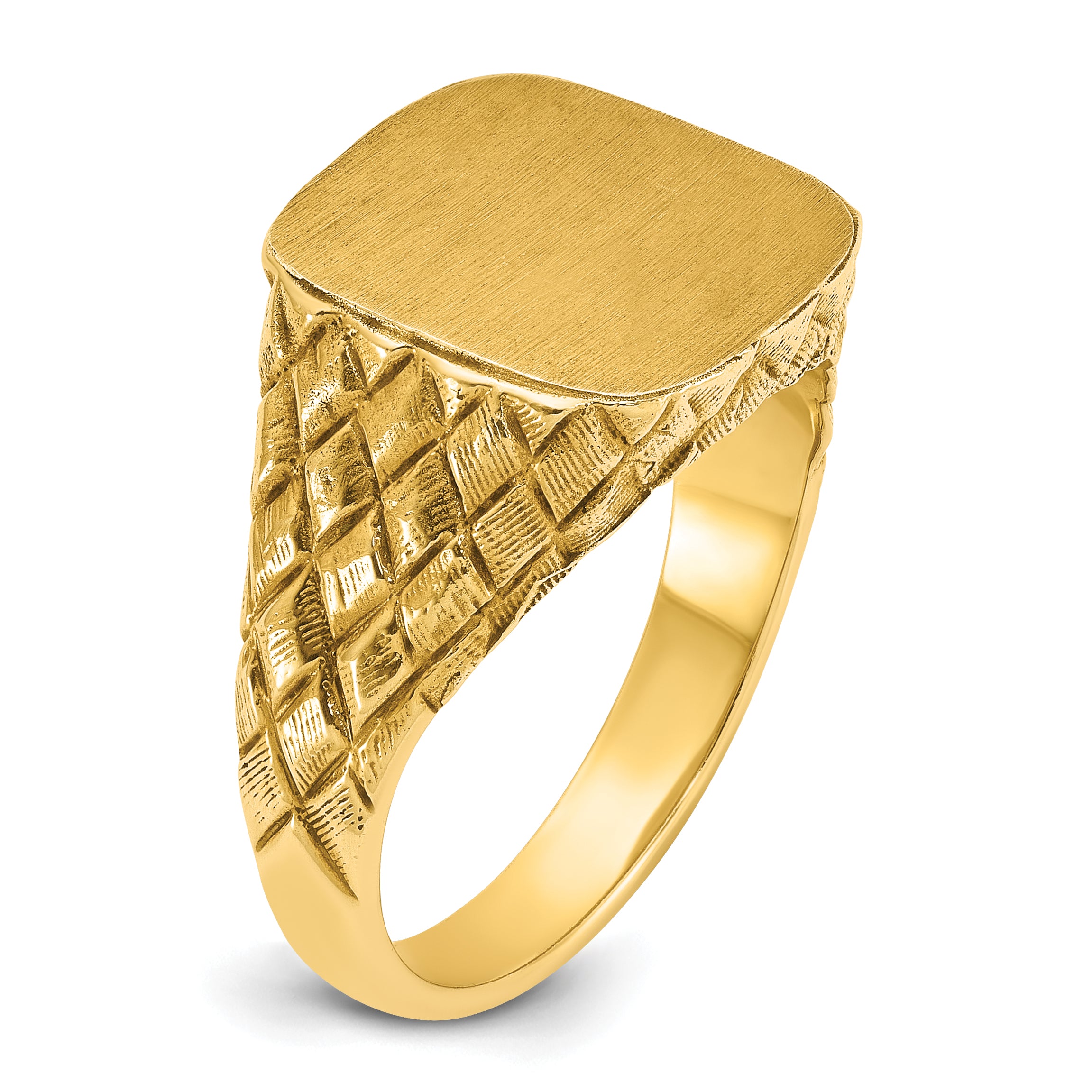 14k 14.8x14.8mm Men's Cushion Signet Ring