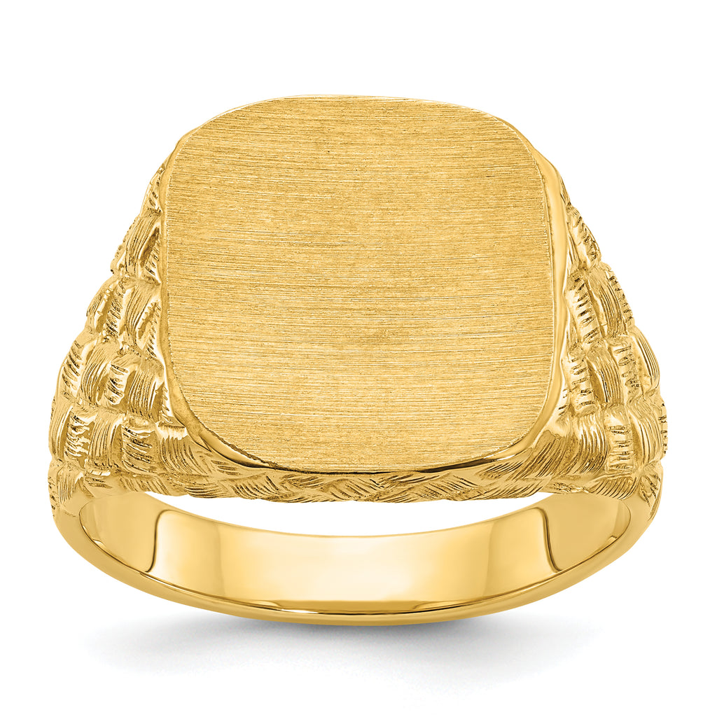 14k 14.8x14.8mm Men's Cushion Signet Ring