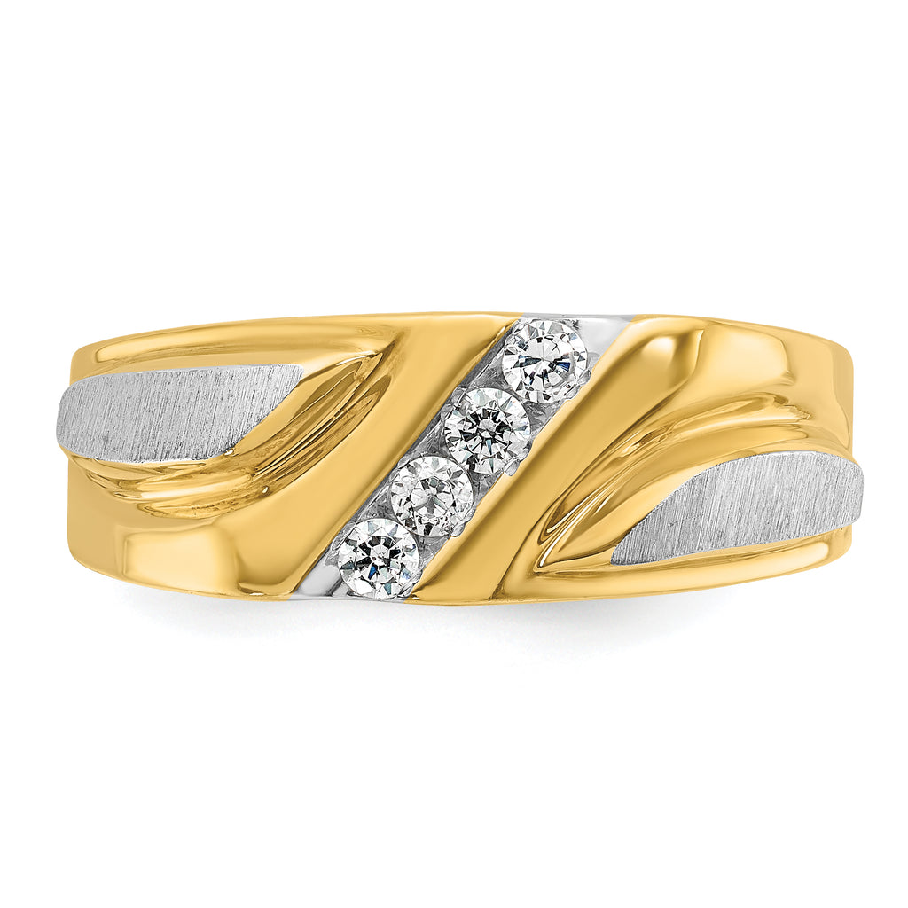 14k Two-tone Men's Polished Satin and Grooved 4-Stone 1/4 Carat AA Quality Diamond Ring - Sophia Jewelers