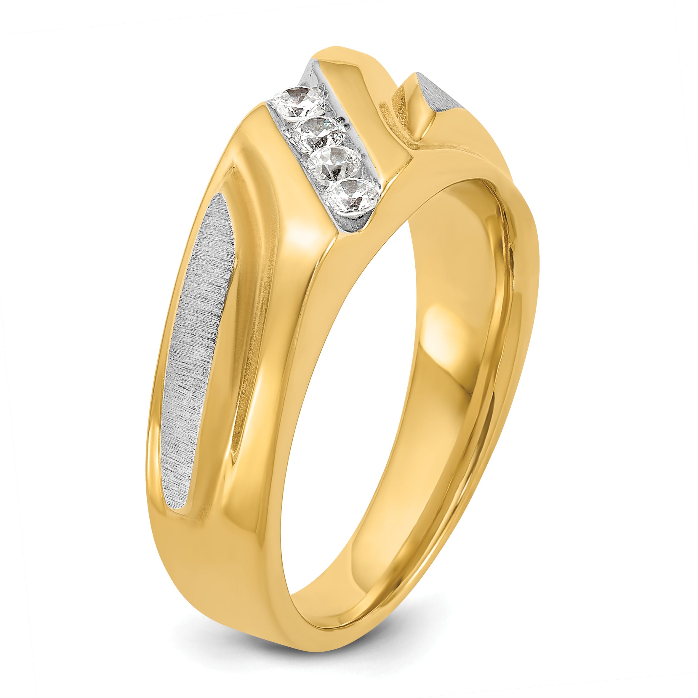 14k Two-tone Men's Polished Satin and Grooved 4-Stone 1/4 Carat AA Quality Diamond Ring - Sophia Jewelers