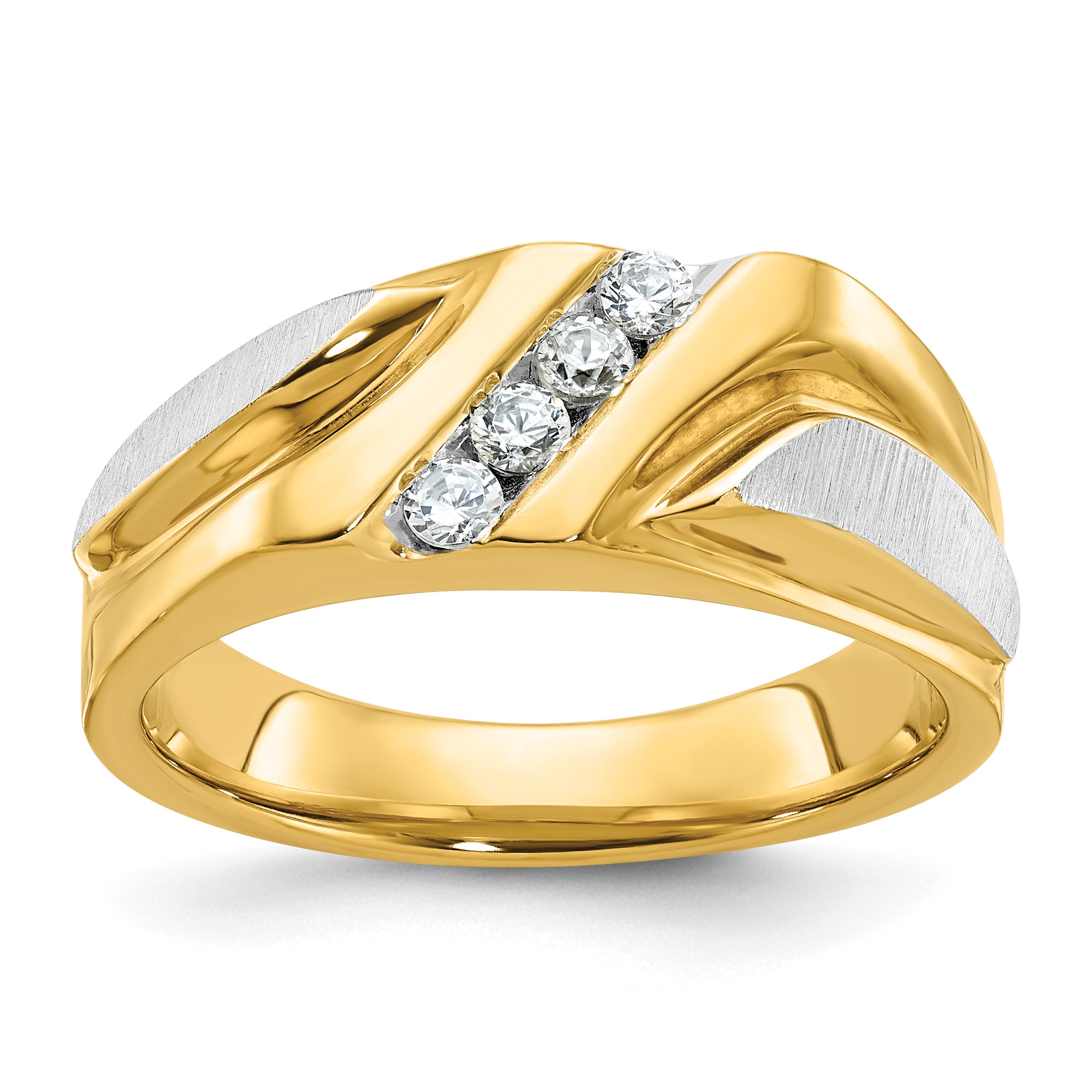 14k Two-tone Men's Polished Satin and Grooved 4-Stone 1/4 Carat AA Quality Diamond Ring - Sophia Jewelers Main image