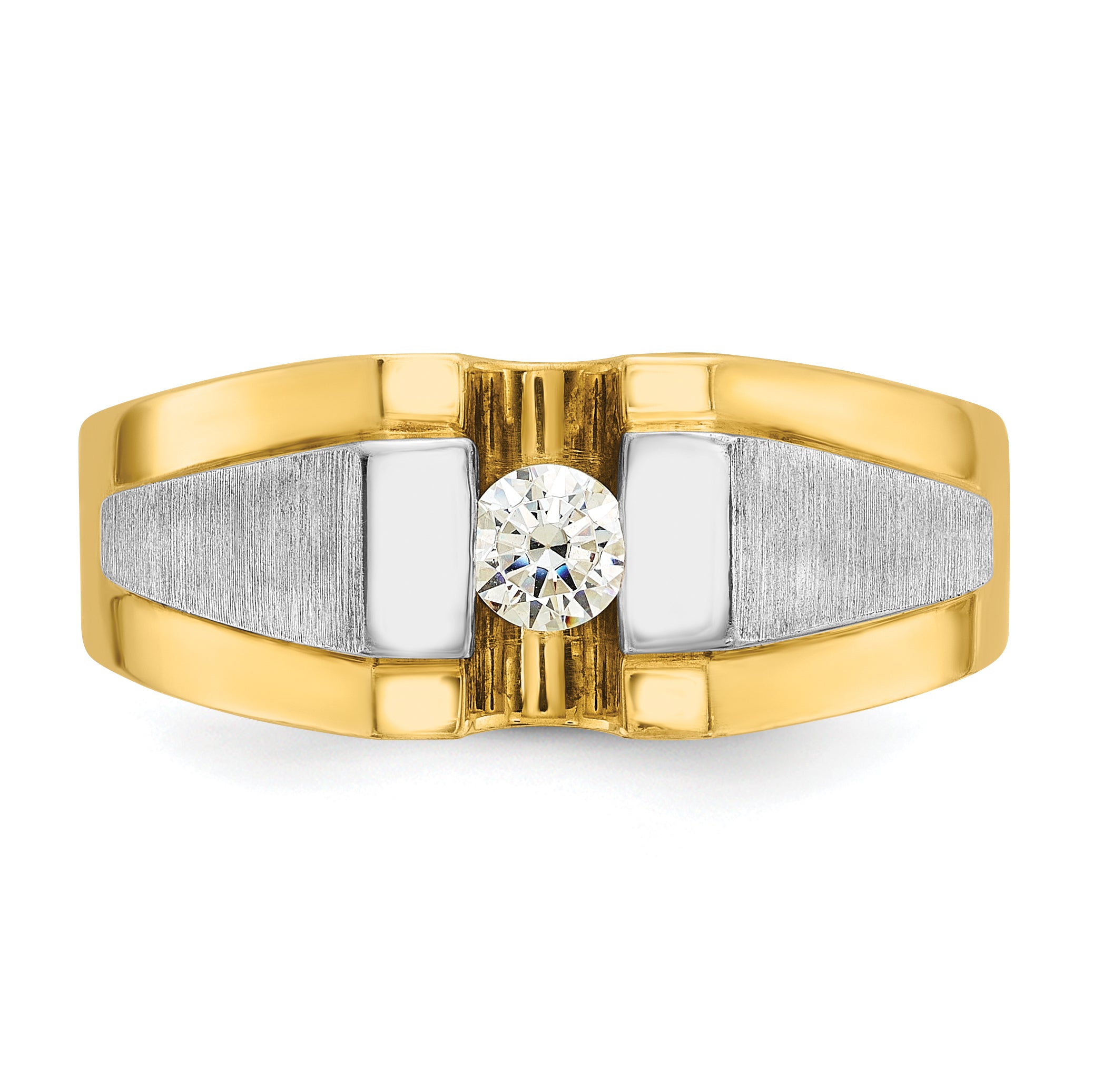 14k Two-tone Mens Polished and Satin 1/4 carat Diamond Complete Ring - Sophia Jewelers