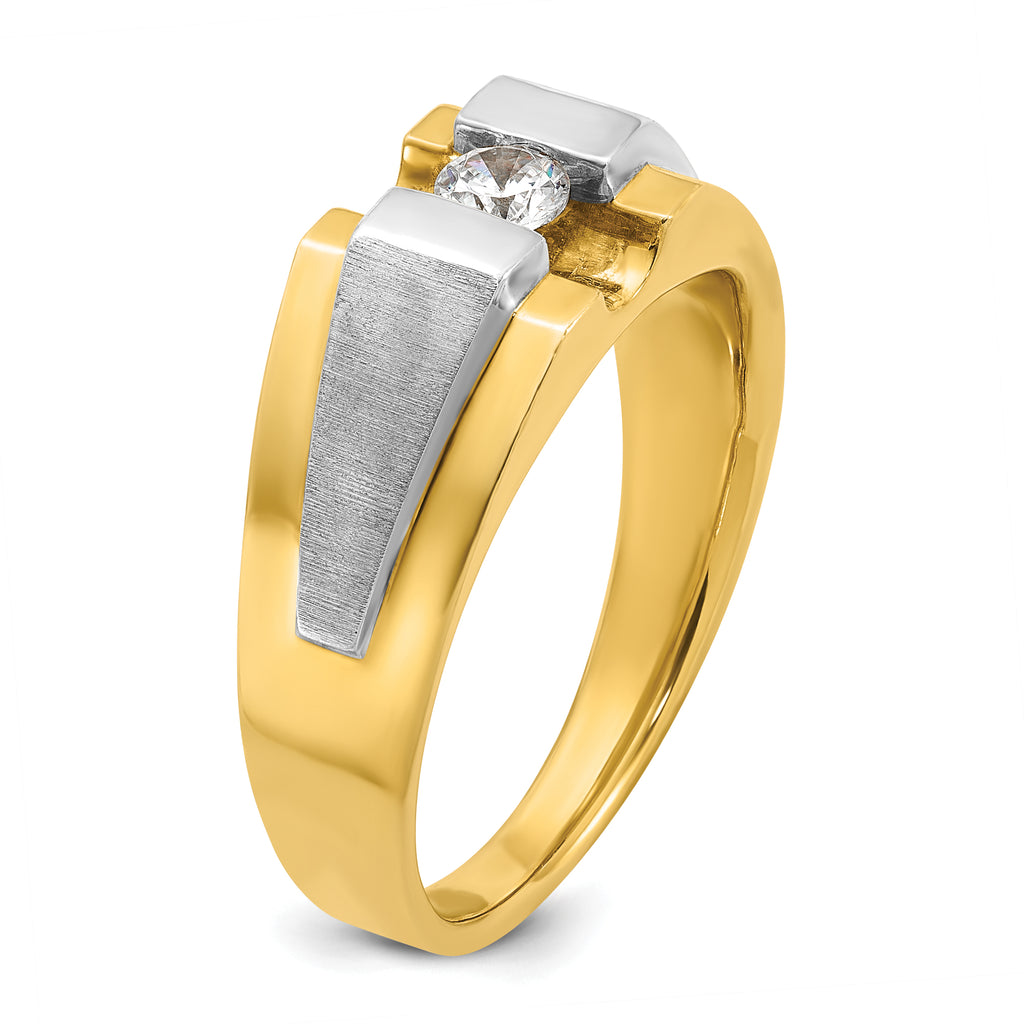 14k Two-tone Mens Polished and Satin 1/4 carat Diamond Complete Ring - Sophia Jewelers