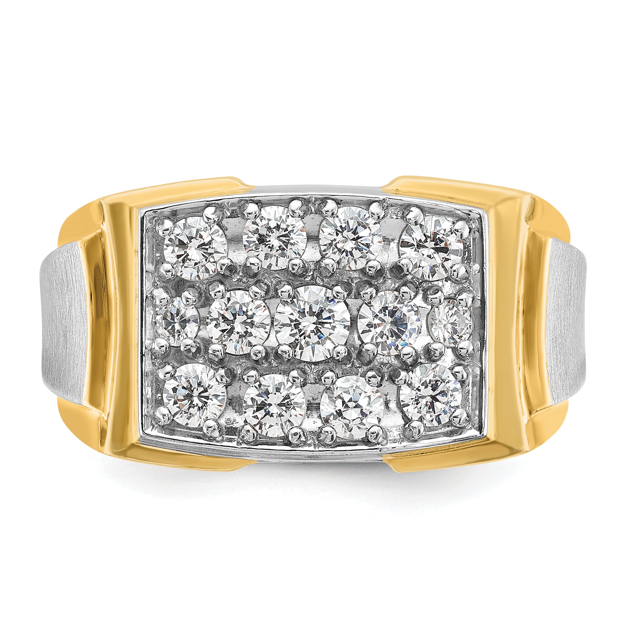 14k Two-tone Men's Polished and Satin 1 Carat AA Quality Diamond Cluster Ring - Sophia Jewelers