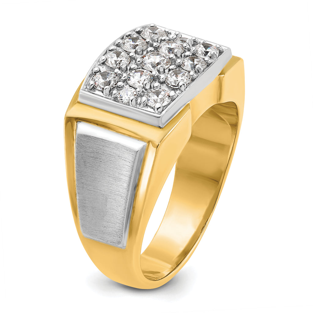 14k Two-tone Men's Polished and Satin 1 Carat AA Quality Diamond Cluster Ring - Sophia Jewelers