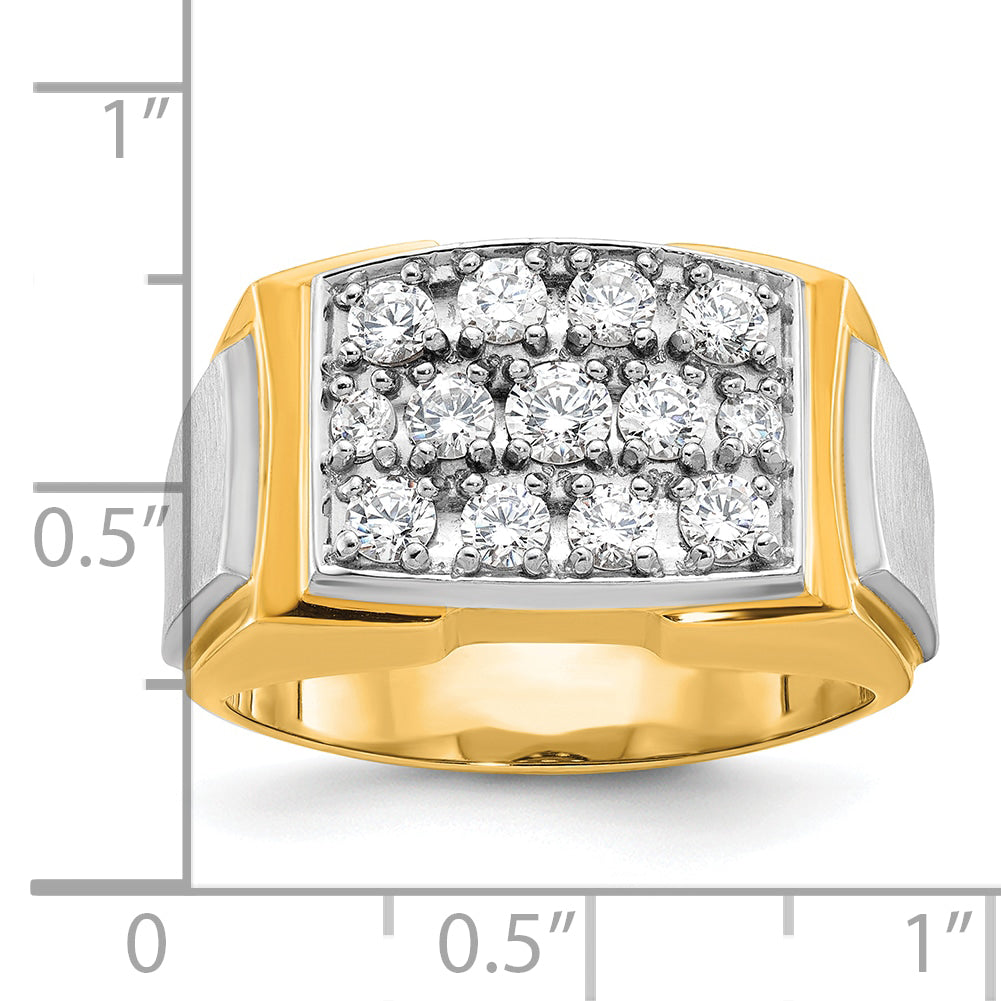 14k Two-tone Mens Polished and Satin Cluster Ring Mounting, Mounting Only - Sophia Jewelers