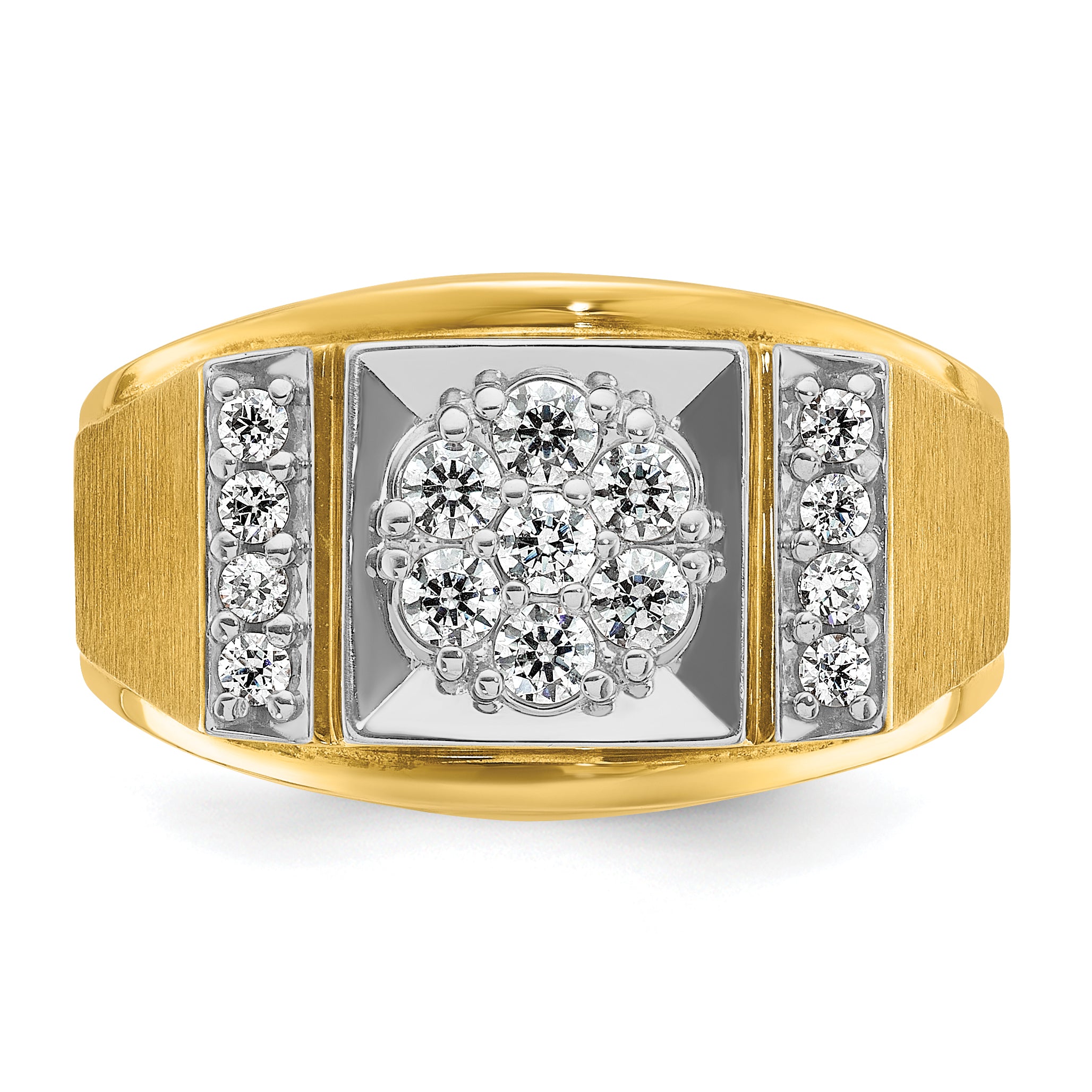 14k Two-tone Mens Polished and Satin Cluster Ring Mounting, Mounting Only - Sophia Jewelers