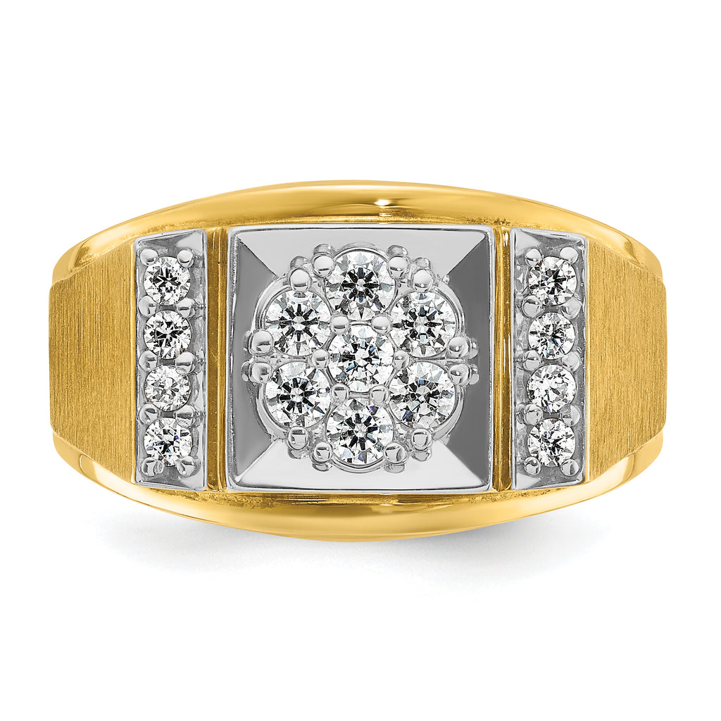 14k Two-tone Men's Polished and Satin 1/2 Carat AA Quality Diamond Cluster Ring - Sophia Jewelers
