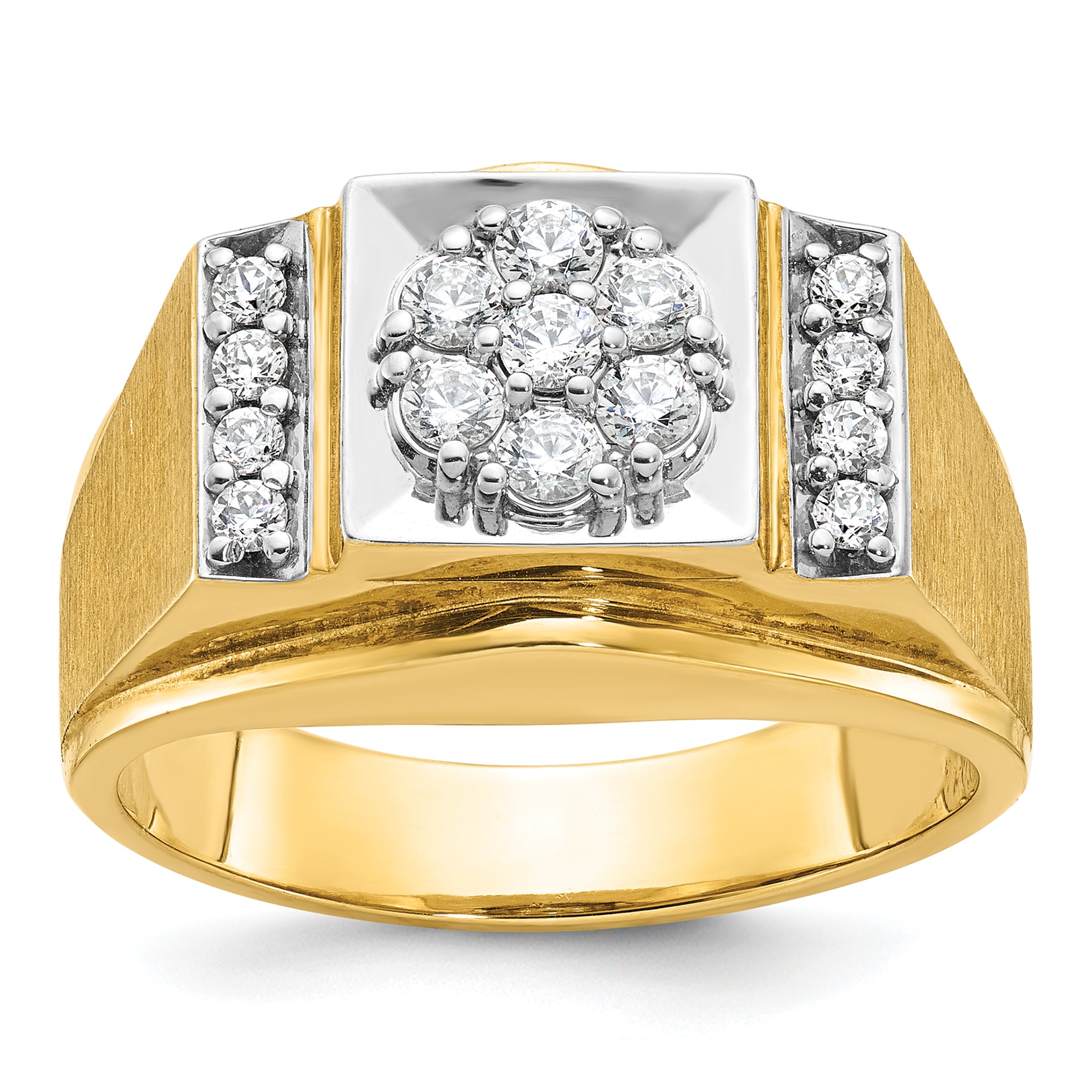 14k Two-tone Mens Polished and Satin Cluster Ring Mounting, Mounting Only - Sophia Jewelers