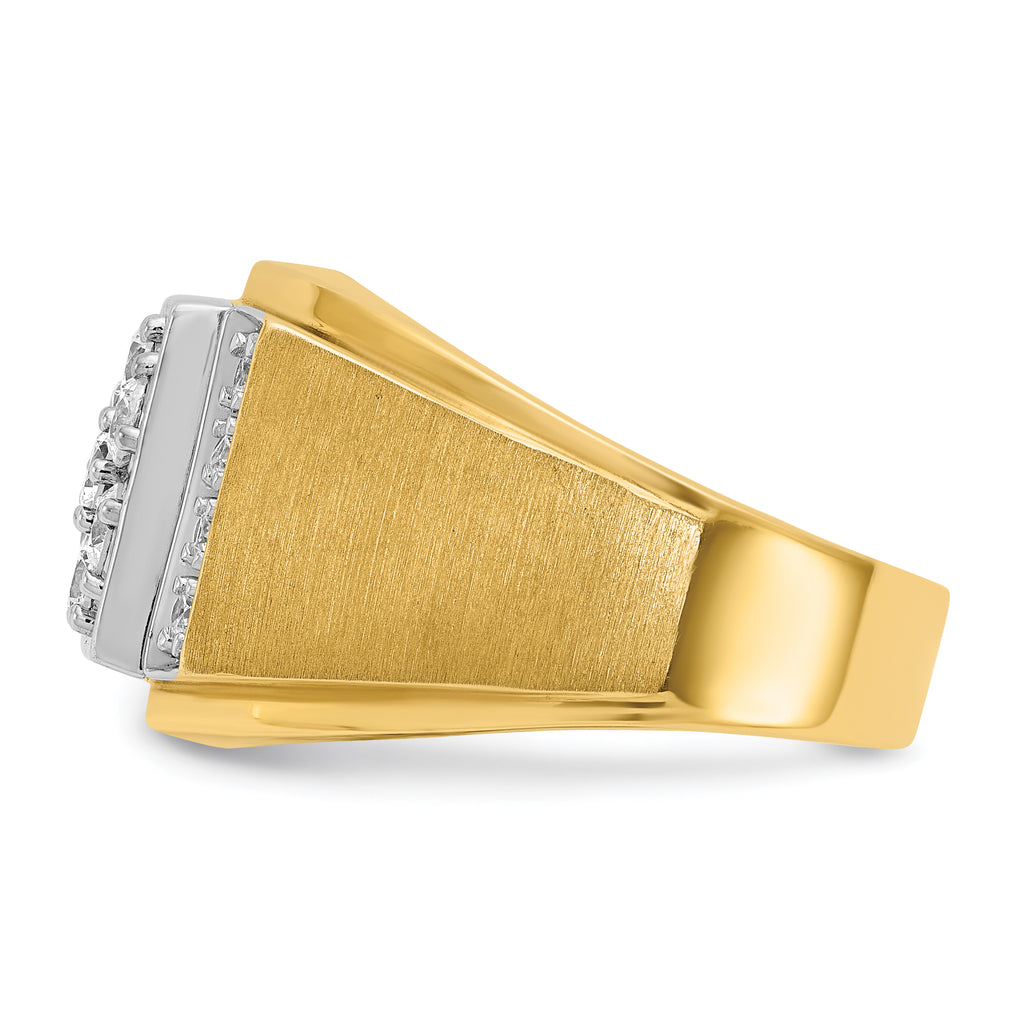 14k Two-tone Men's Polished and Satin 1 Carat AA Quality Diamond Cluster Ring - Sophia Jewelers