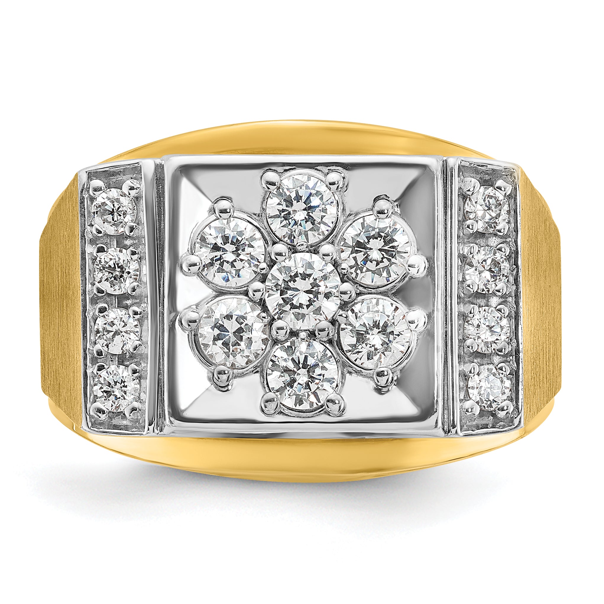 14k Two-tone Men's Polished and Satin 1 Carat AA Quality Diamond Cluster Ring - Sophia Jewelers