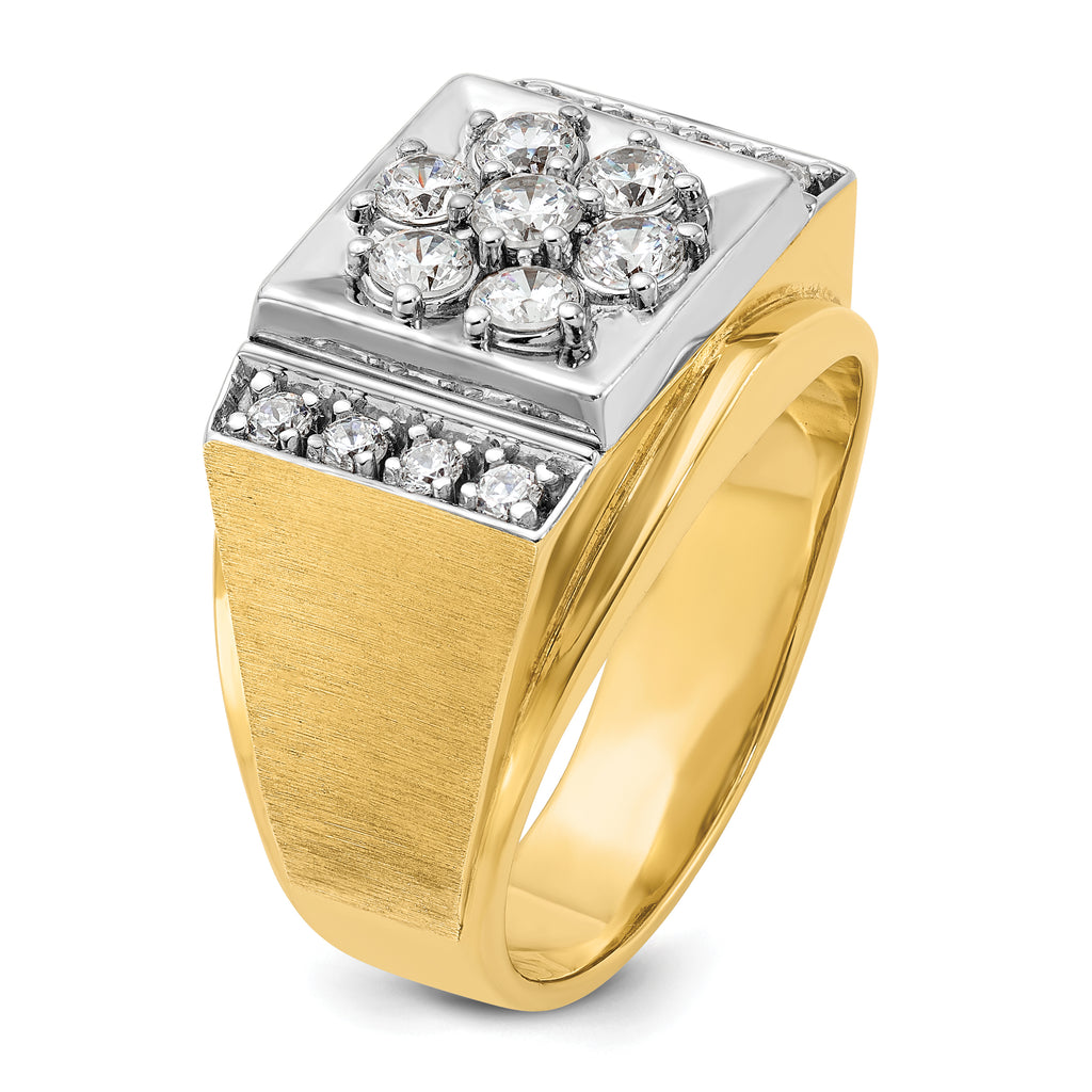 14k Two-tone Men's Polished and Satin 1 Carat AA Quality Diamond Cluster Ring - Sophia Jewelers
