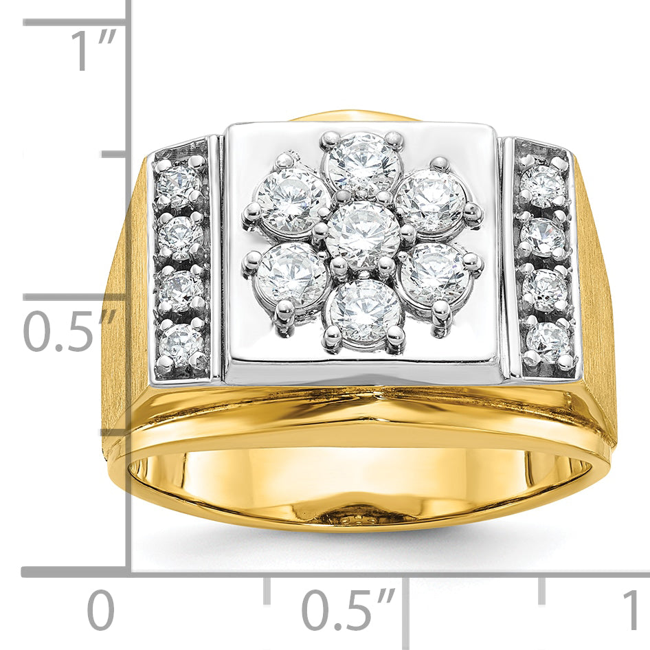 14k Two-tone Men's Polished and Satin 1 Carat AA Quality Diamond Cluster Ring - Sophia Jewelers