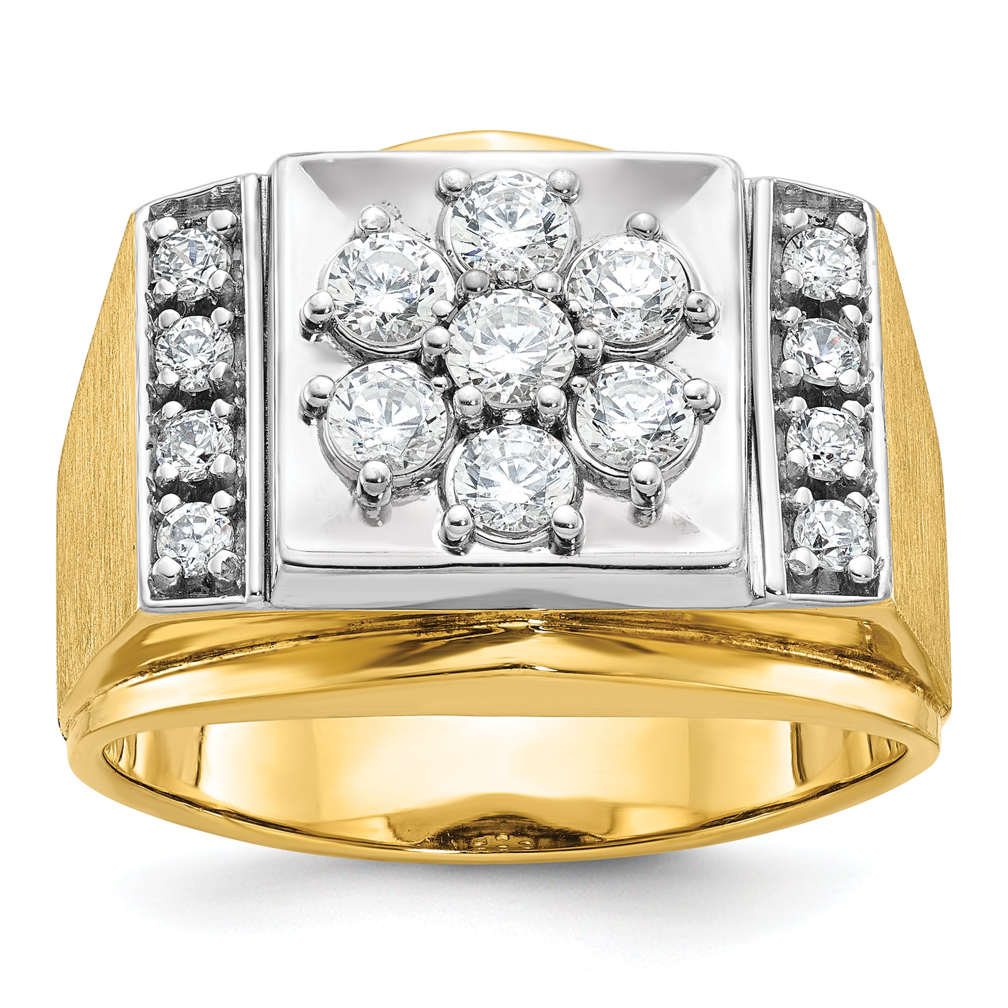 14k Two-tone Men's Polished and Satin 1 Carat AA Quality Diamond Cluster Ring - Sophia Jewelers Main image
