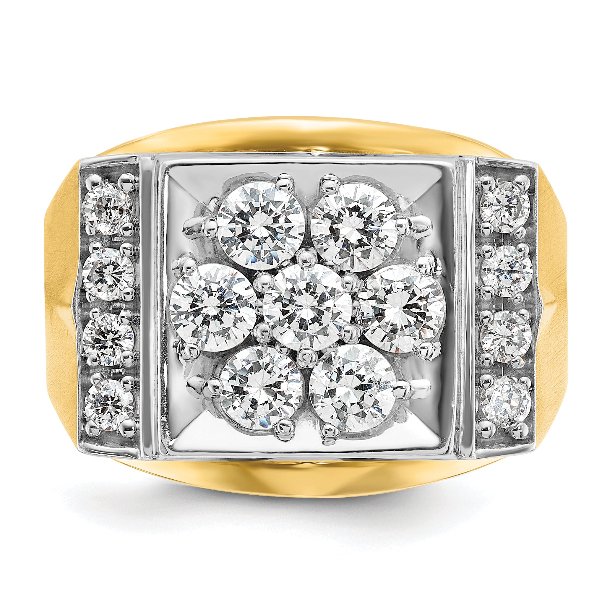 14k Two-tone Mens Polished and Satin Cluster Ring Mounting, Mounting Only - Sophia Jewelers