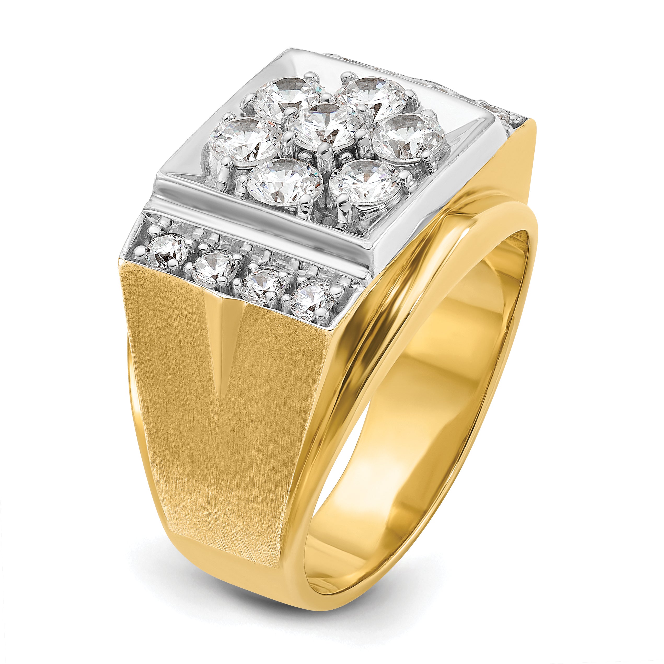 14k Two-tone Mens Polished and Satin Cluster Ring Mounting, Mounting Only - Sophia Jewelers