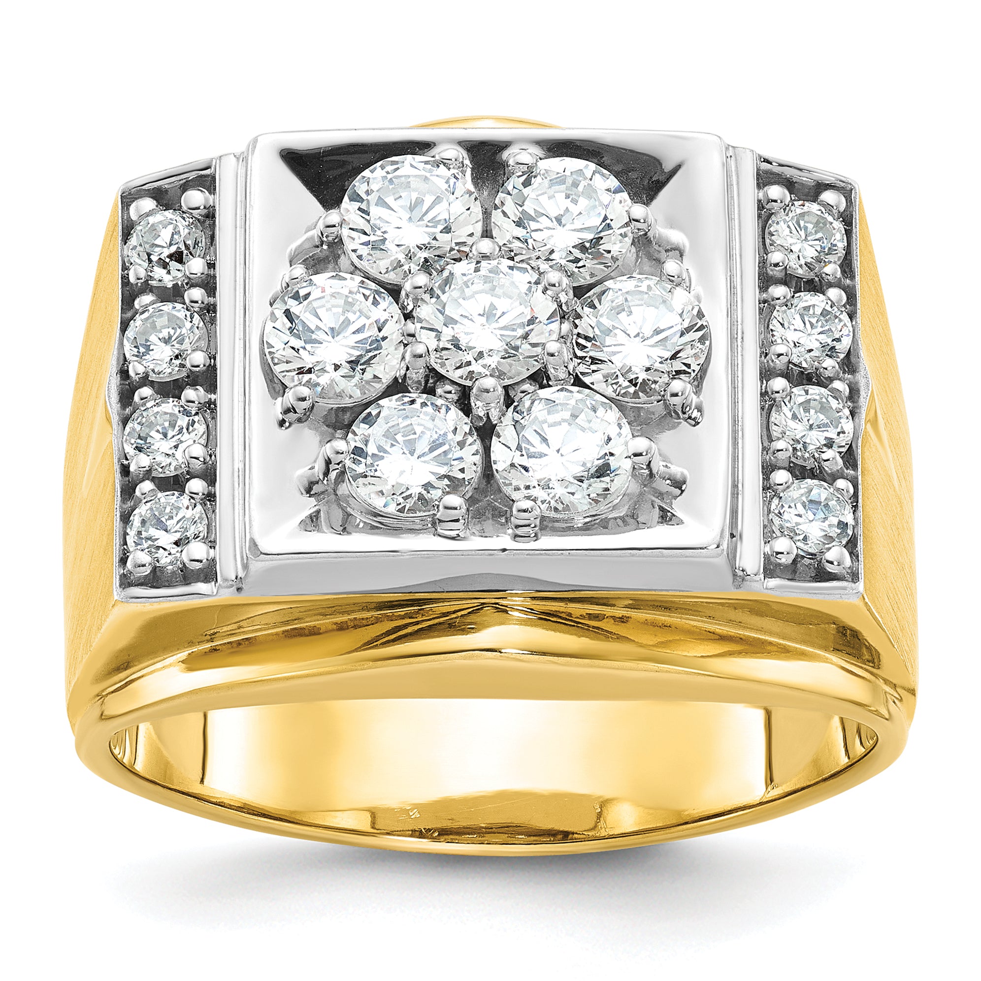 14k Two-tone Men's Polished and Satin 1 1/2 Carat AA Quality Diamond Cluster Ring - Sophia Jewelers