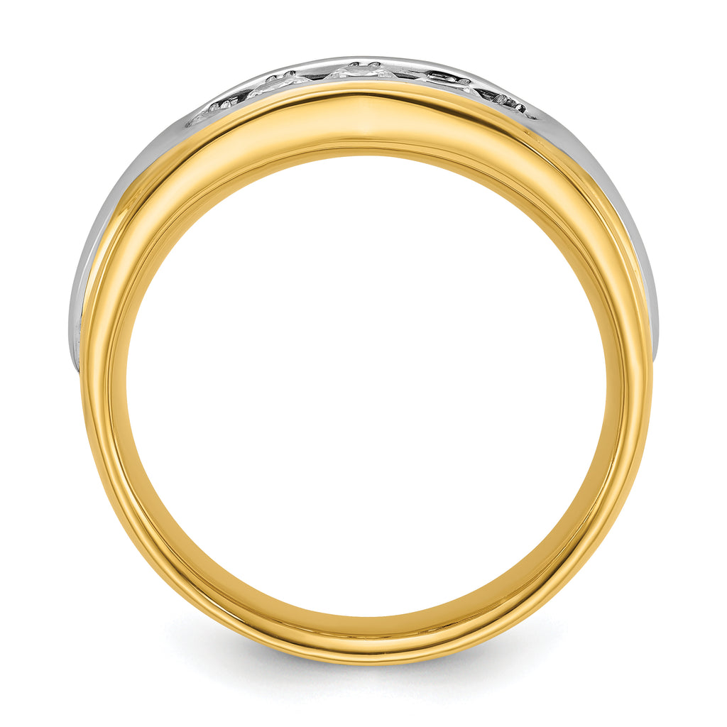 14k Two-tone 1/2 carat Lab Grown Diamond VS/SI+ G+ Complete Polished and Grooved Men's Ring