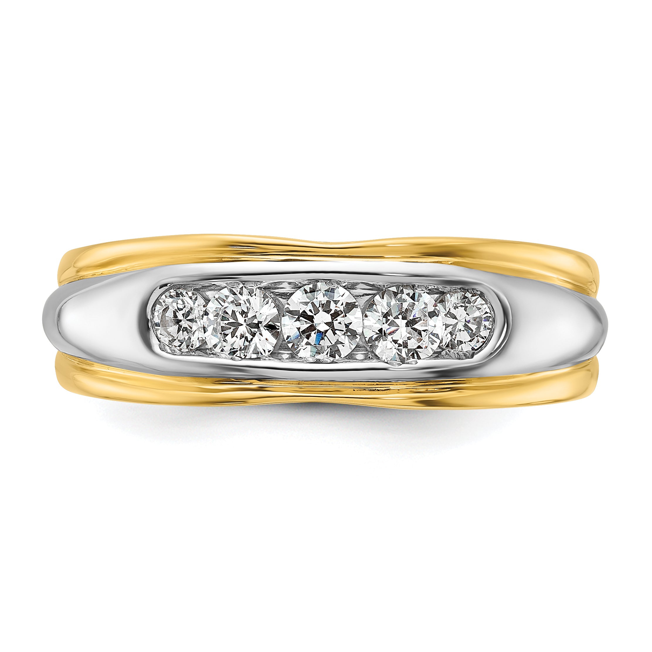 14k Two-tone 1/2 carat Lab Grown Diamond VS/SI+ G+ Complete Polished and Grooved Men's Ring
