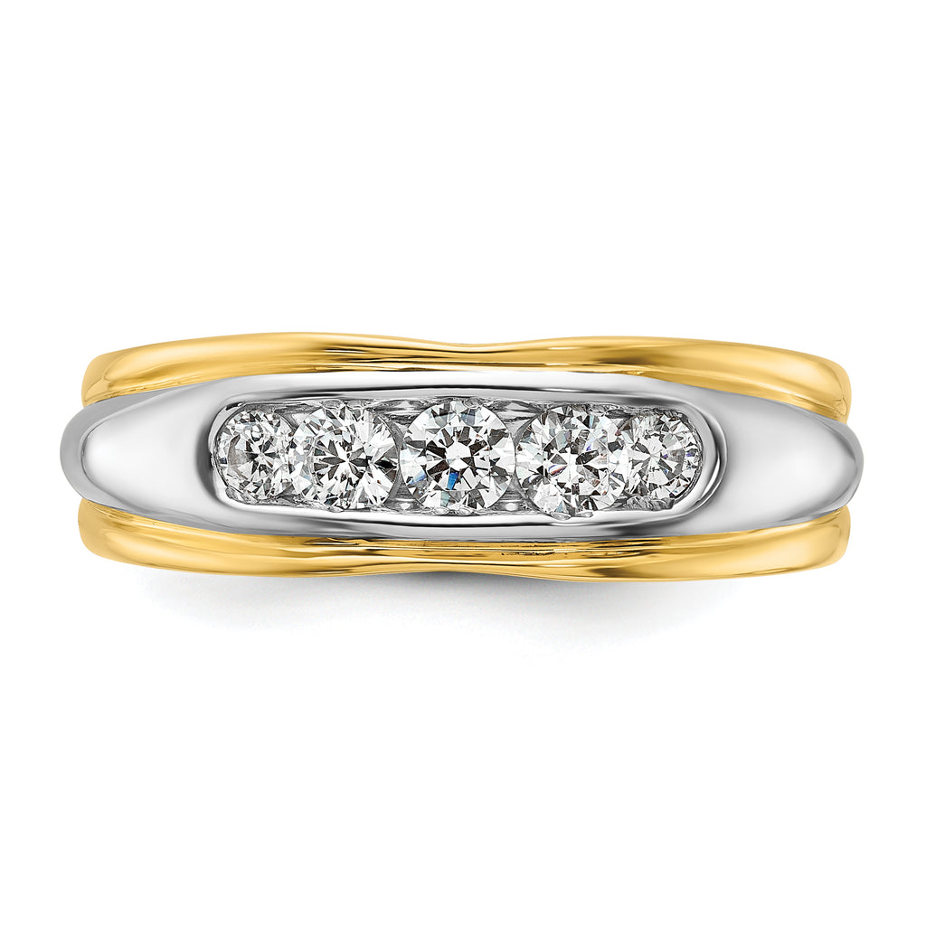 14k Two-tone 1/2 carat Lab Grown Diamond VS/SI+ G+ Complete Polished and Grooved Men's Ring
