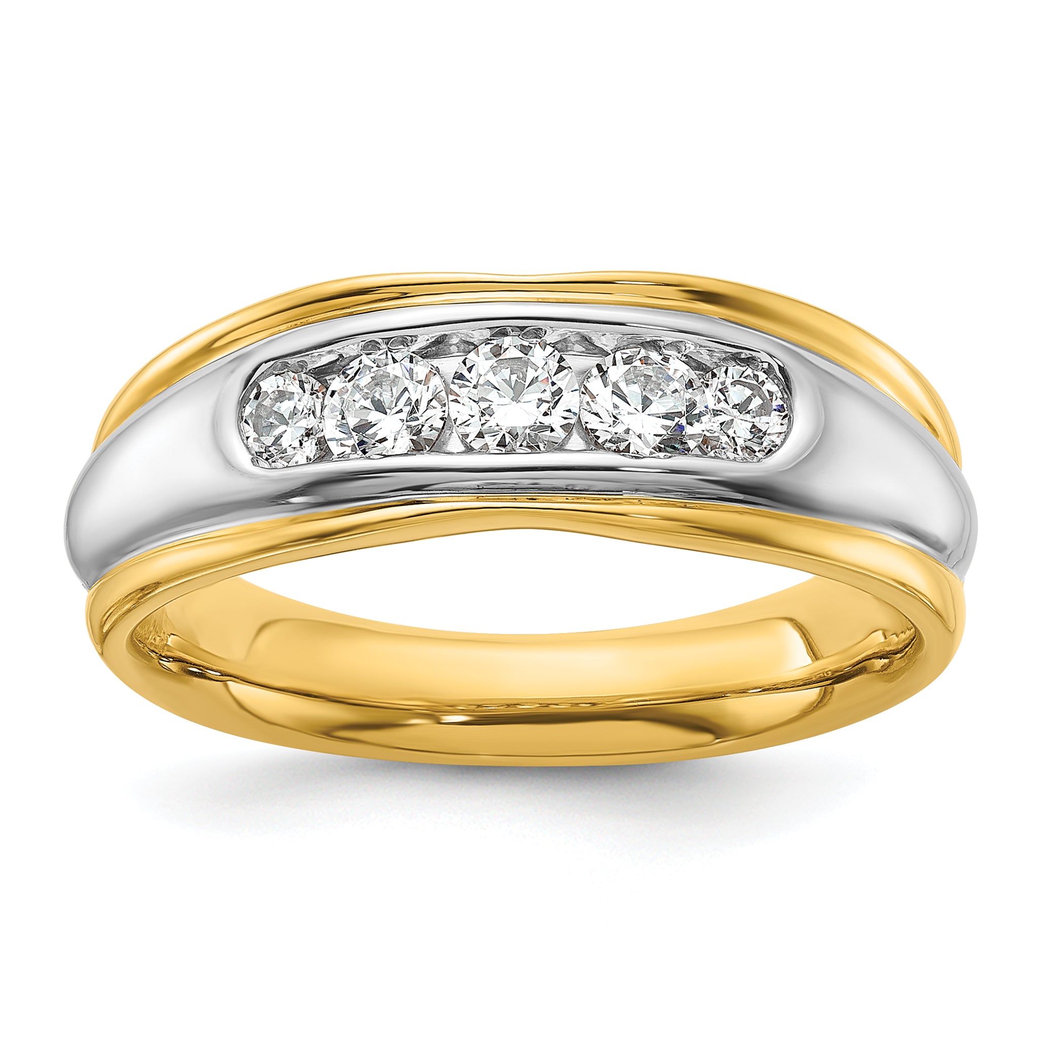14k Two-tone 1/2 carat Lab Grown Diamond VS/SI+ G+ Complete Polished and Grooved Men's Ring Main image