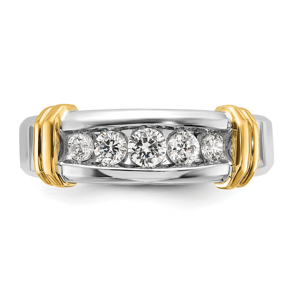 14k Two-tone Five Stone Polished Men's Ring Mounting, Mounting Only - Sophia Jewelers