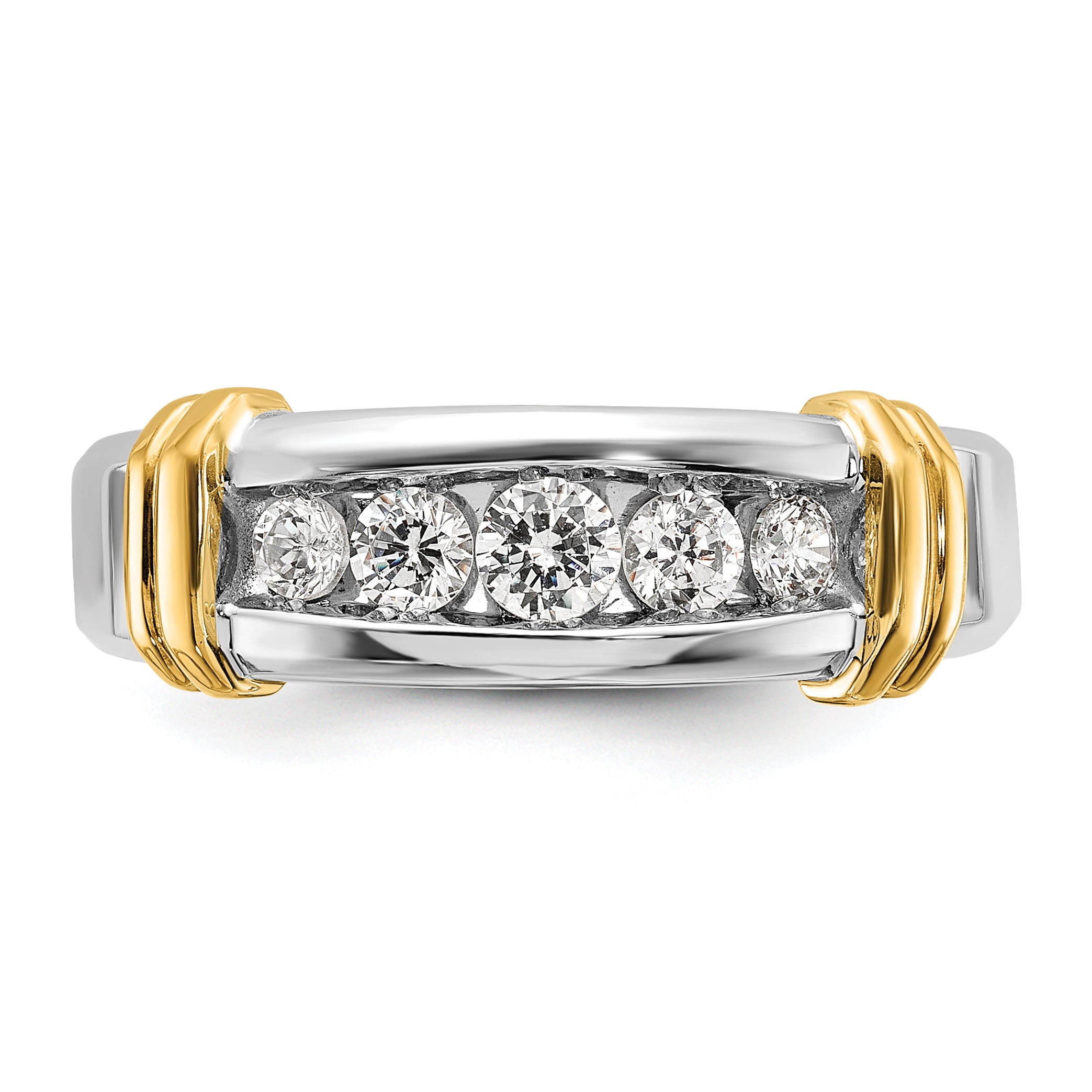 14k Two-tone Five Stone Polished Men's Ring Mounting, Mounting Only - Sophia Jewelers