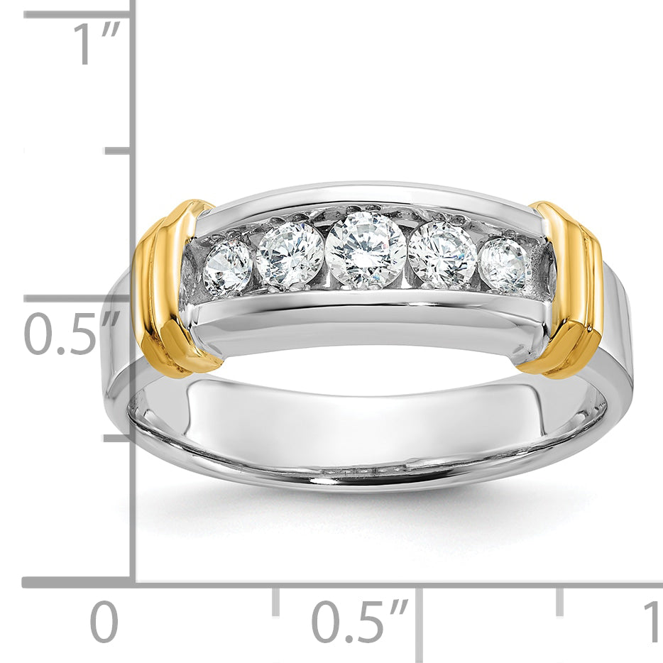 14k Two-tone Five Stone Polished Men's Ring Mounting, Mounting Only - Sophia Jewelers