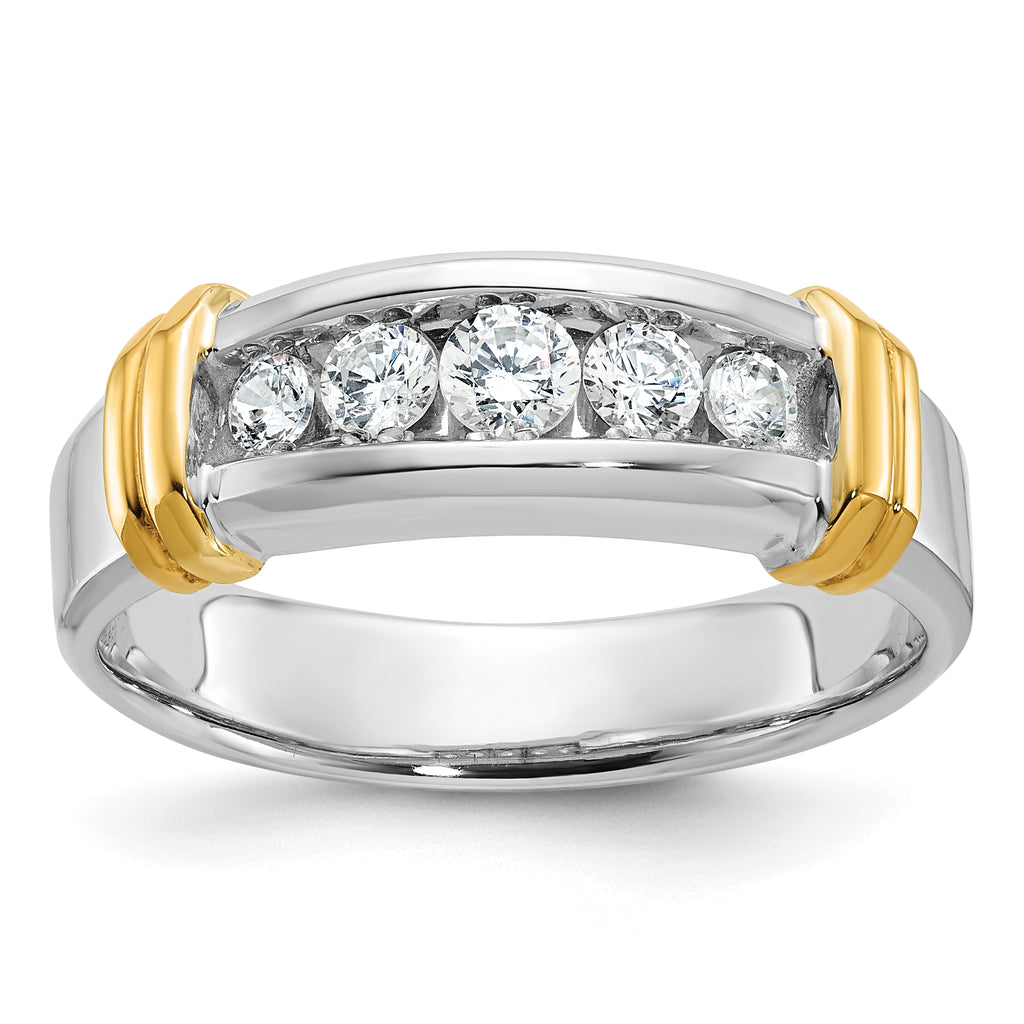 14k Two-tone Five Stone Polished Men's Ring Mounting, Mounting Only - Sophia Jewelers