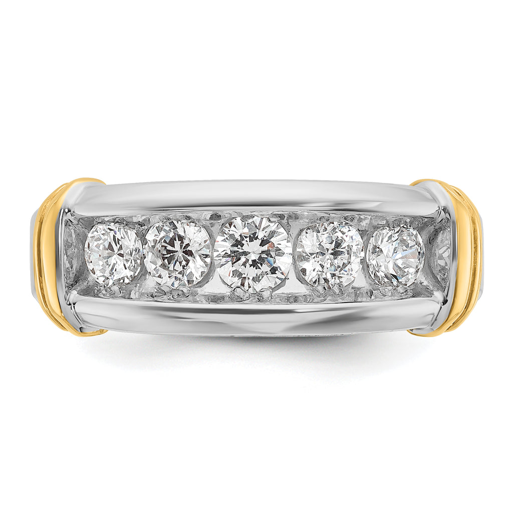 14k Two-tone Men's Polished and Grooved 5-Stone Ring Mounting, Mounting Only - Sophia Jewelers