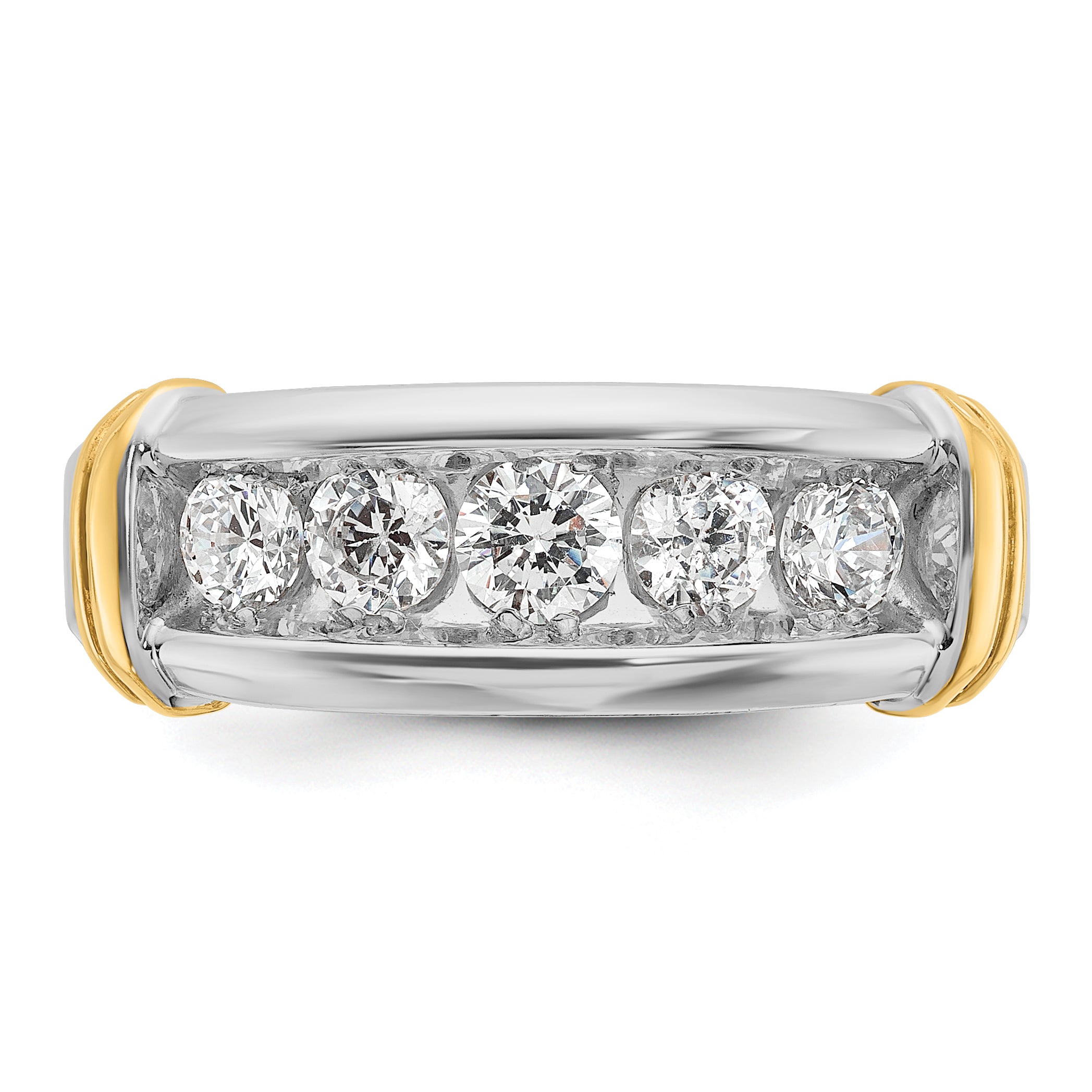 14k Two-tone Men's Polished and Grooved 5-Stone Ring Mounting, Mounting Only - Sophia Jewelers