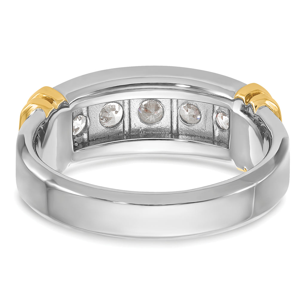 14k Two-tone Men's Polished and Grooved 5-Stone Ring Mounting, Mounting Only - Sophia Jewelers