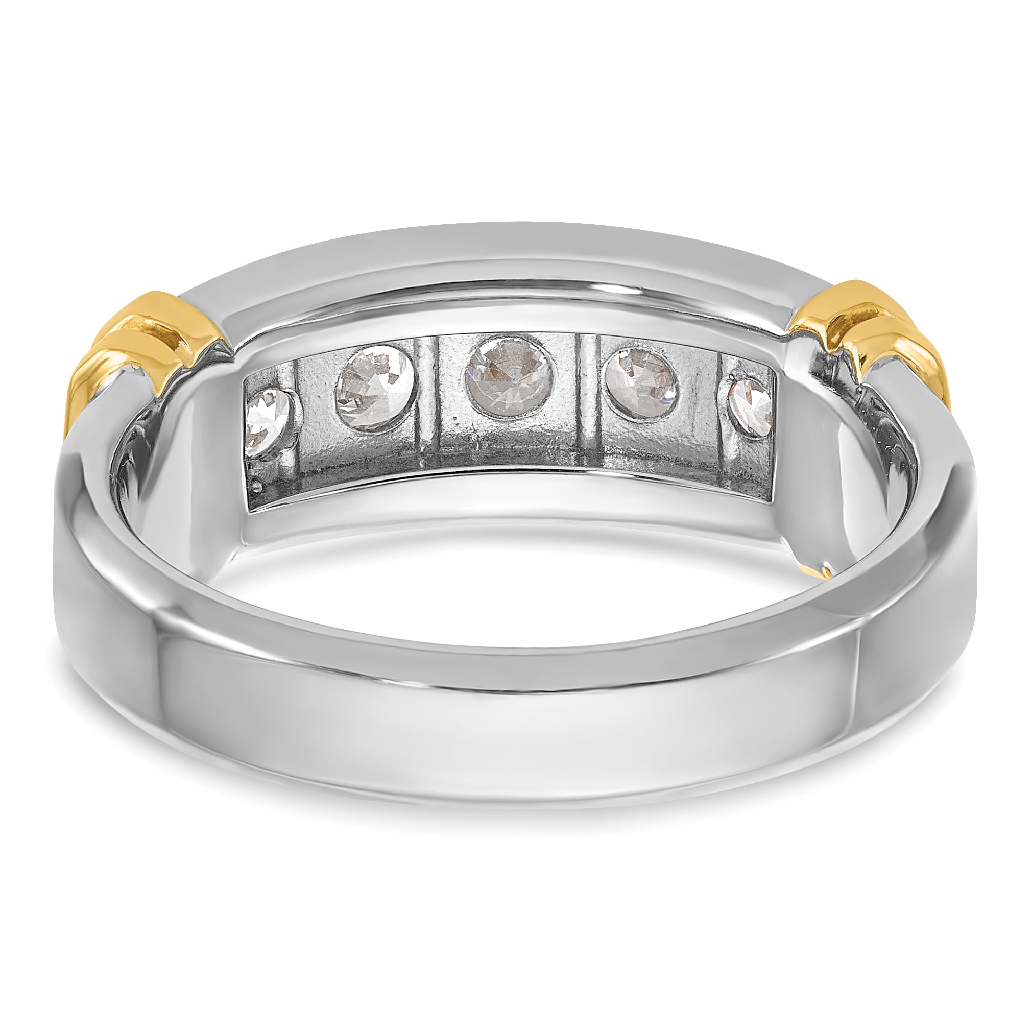 14k Two-tone Men's Polished and Grooved 5-Stone Ring Mounting, Mounting Only - Sophia Jewelers