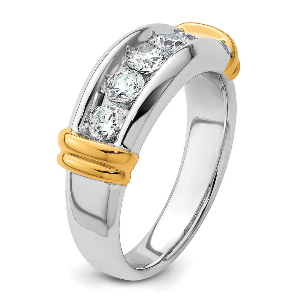 14k Two-tone Men's Polished and Grooved 5-Stone 1 Carat AA Quality Diamond Ring - Sophia Jewelers