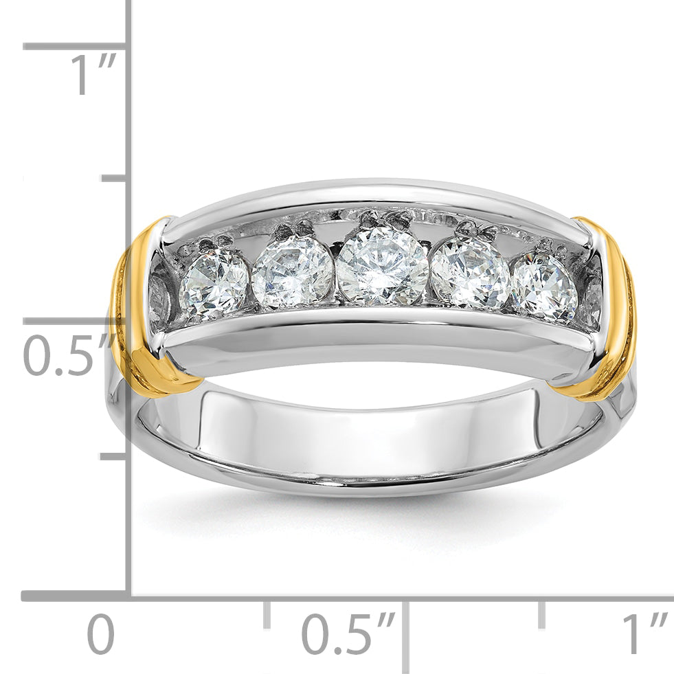 14k Two-tone Men's Polished and Grooved 5-Stone Ring Mounting, Mounting Only - Sophia Jewelers