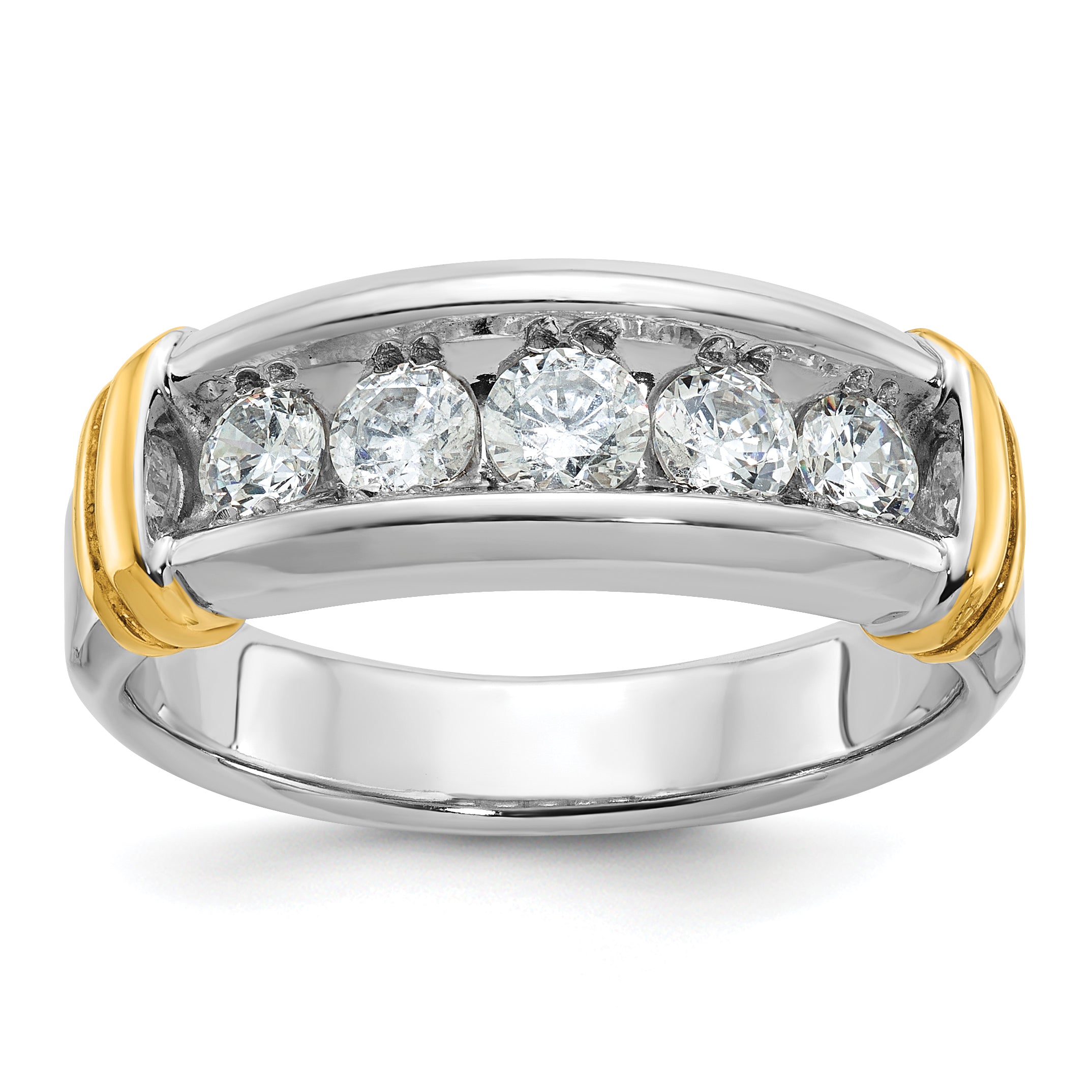 14k Two-tone Men's Polished and Grooved 5-Stone Ring Mounting, Mounting Only - Sophia Jewelers Main image