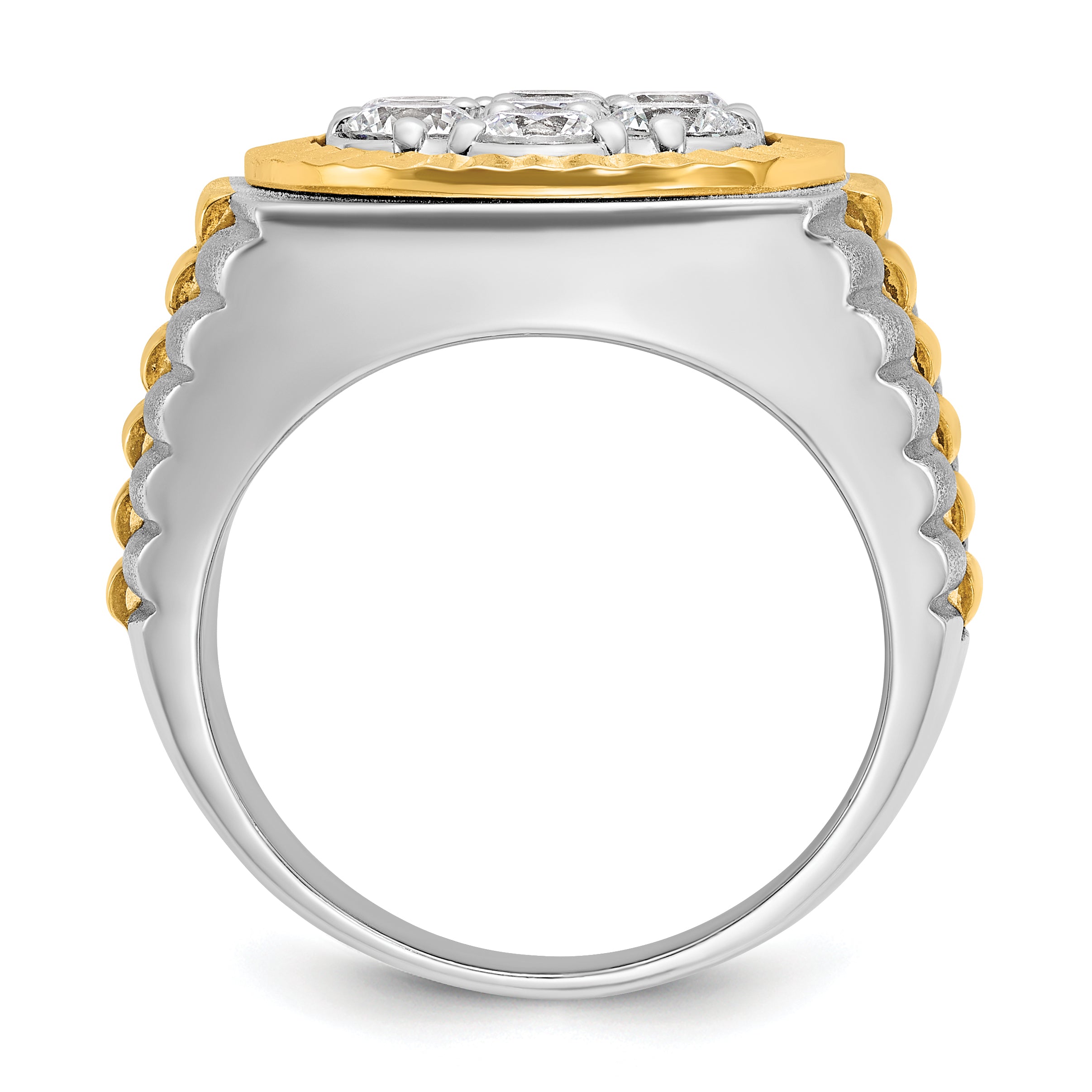 14k Two-tone Men's Polished Satin and Diamond-cut Round 2 Carat Lab Grown Diamond Cluster Ring - Sophia Jewelers