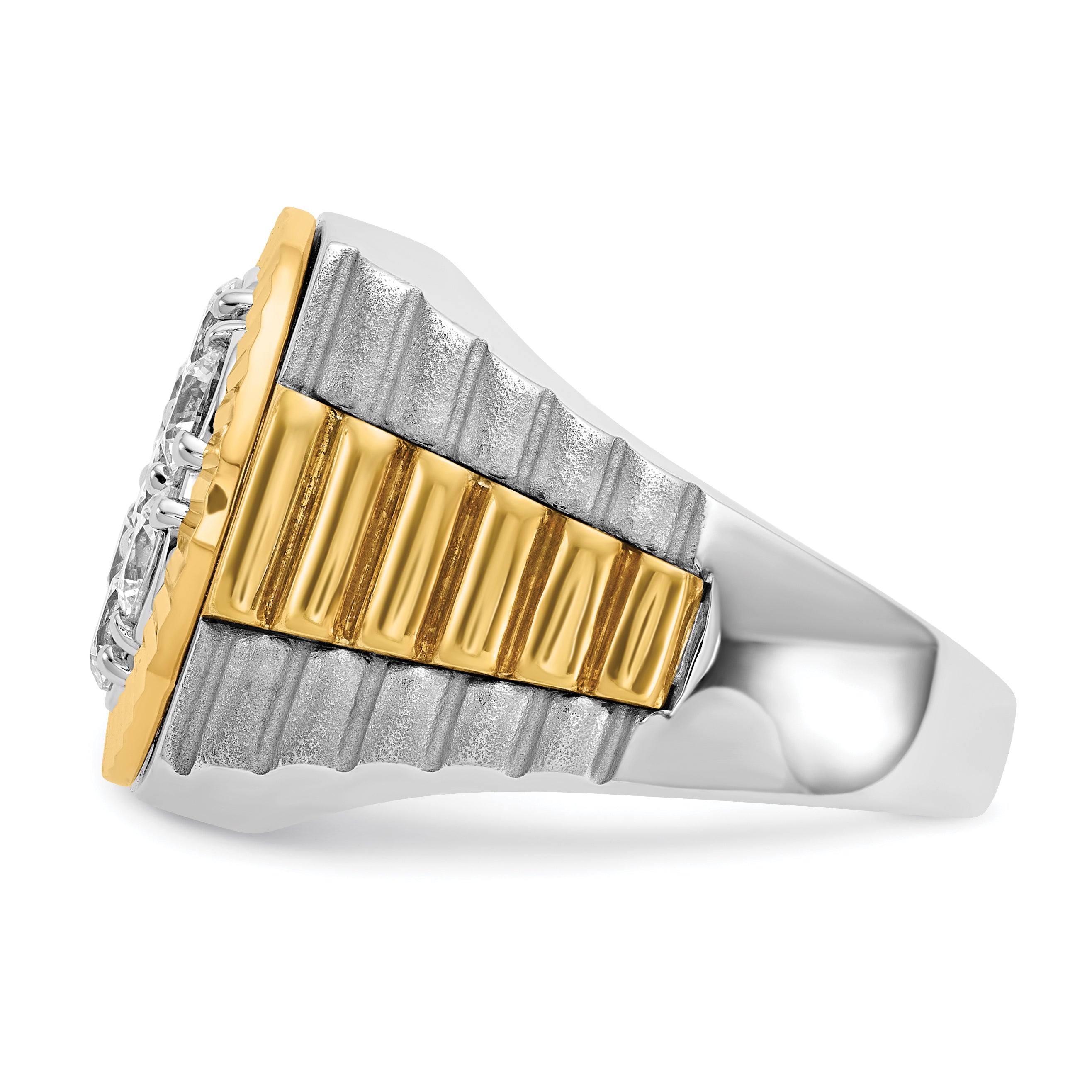 14k Two-tone Men's Polished Satin and Diamond-cut Round 2 Carat AA Quality Diamond Cluster Ring - Sophia Jewelers