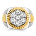 14k Two-tone Mens Polished Satin and Diamond-cut Round Cluster Ring Mounting, Mounting Only - Sophia Jewelers